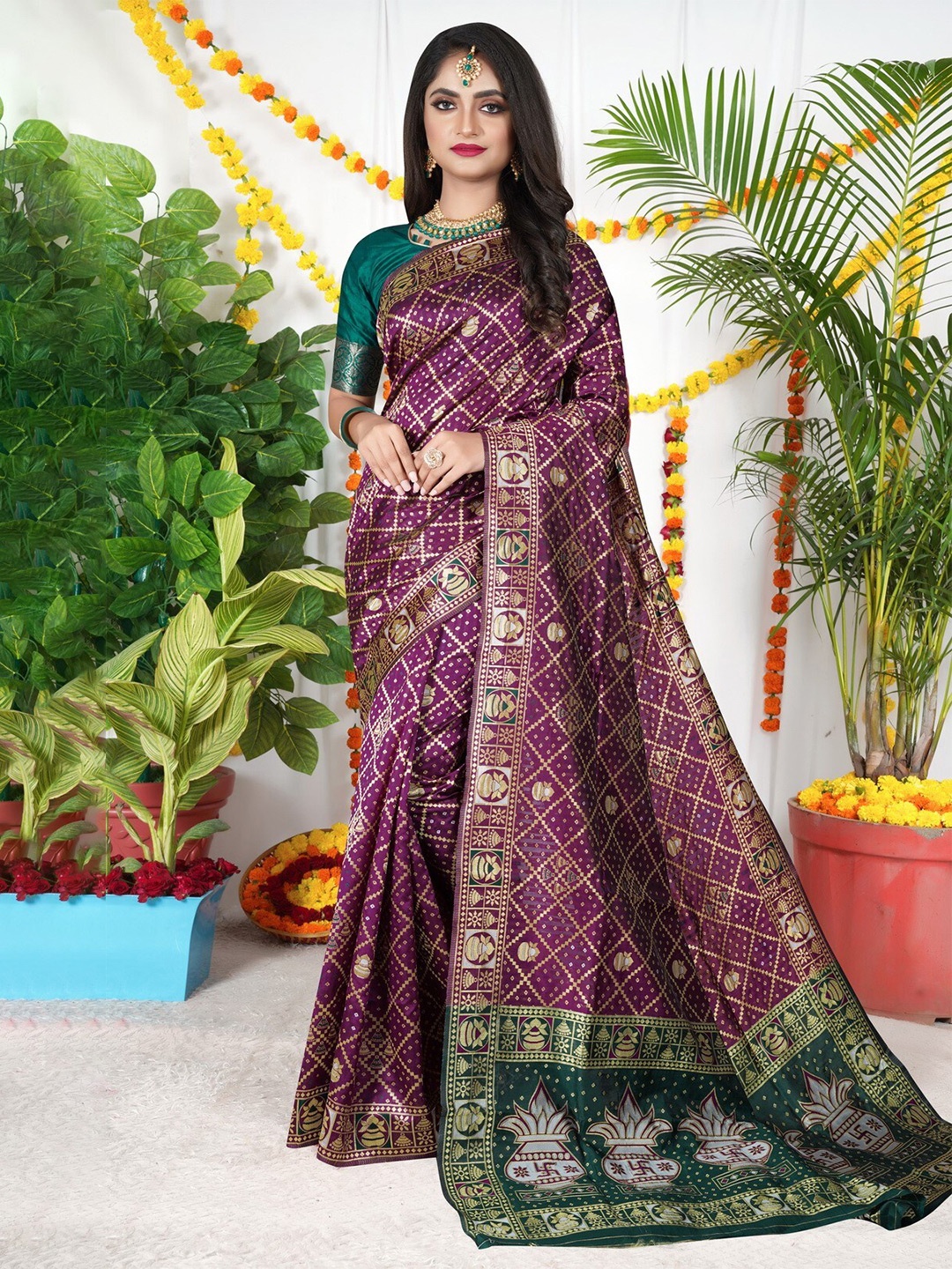 

ZEEPKART Ethnic Motifs Woven Design Zari Saree, Purple