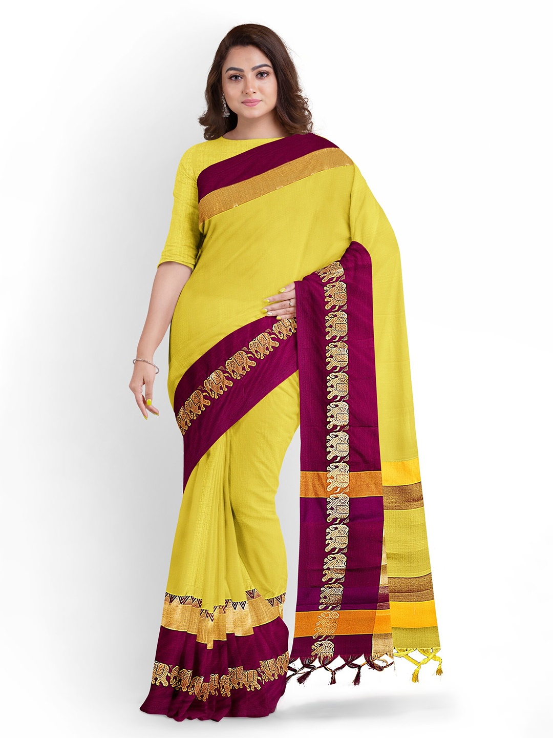 

ZEEPKART Woven Design Silk Cotton Saree, Maroon