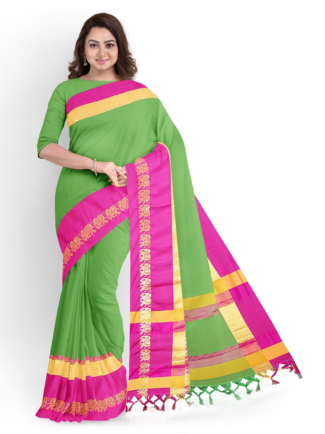 

ZEEPKART Woven Design Ethnic Motifs Silk Cotton Saree, Pink
