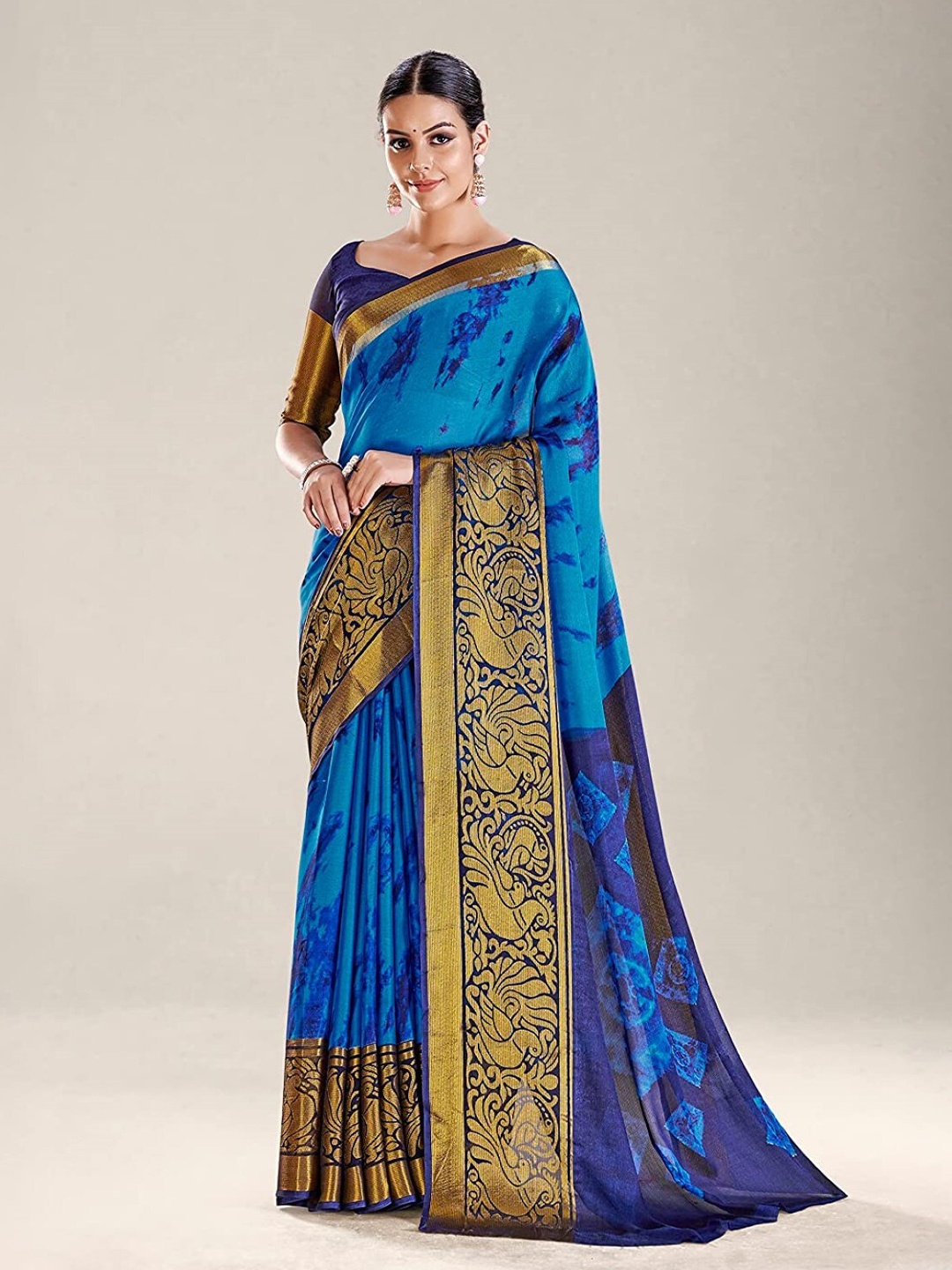 

ZEEPKART Tie and Dye Saree, Navy blue