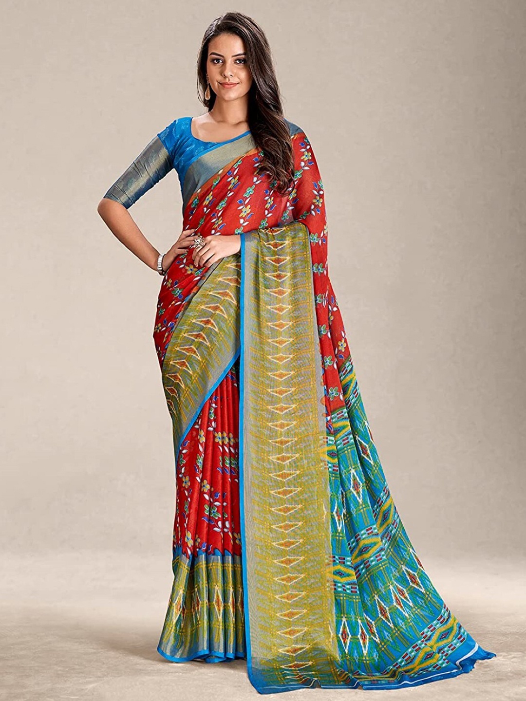 

ZEEPKART Woven Design Floral Saree, Red