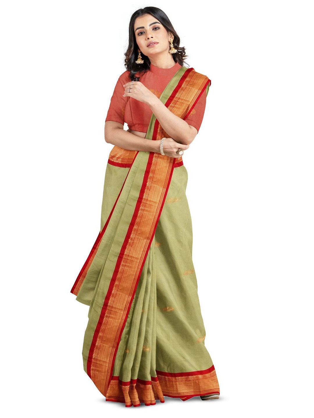 

ZEEPKART Woven Design Zari Silk Cotton Saree, Green