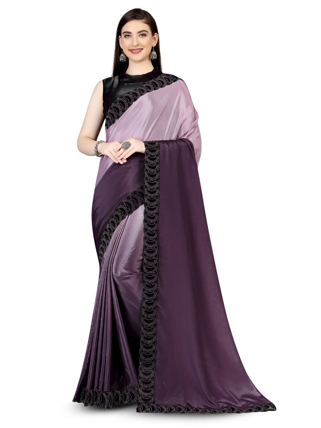 

ZEEPKART Woven Design Embroidered Saree, Purple