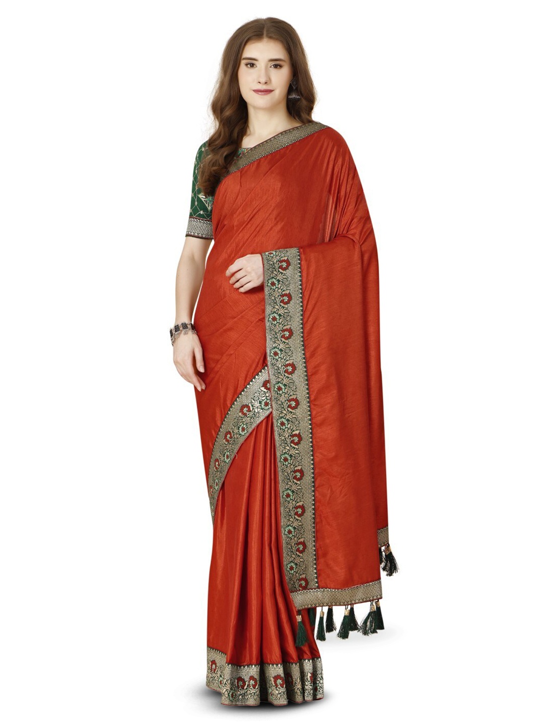 

ZEEPKART Woven Design Zari Saree, Red