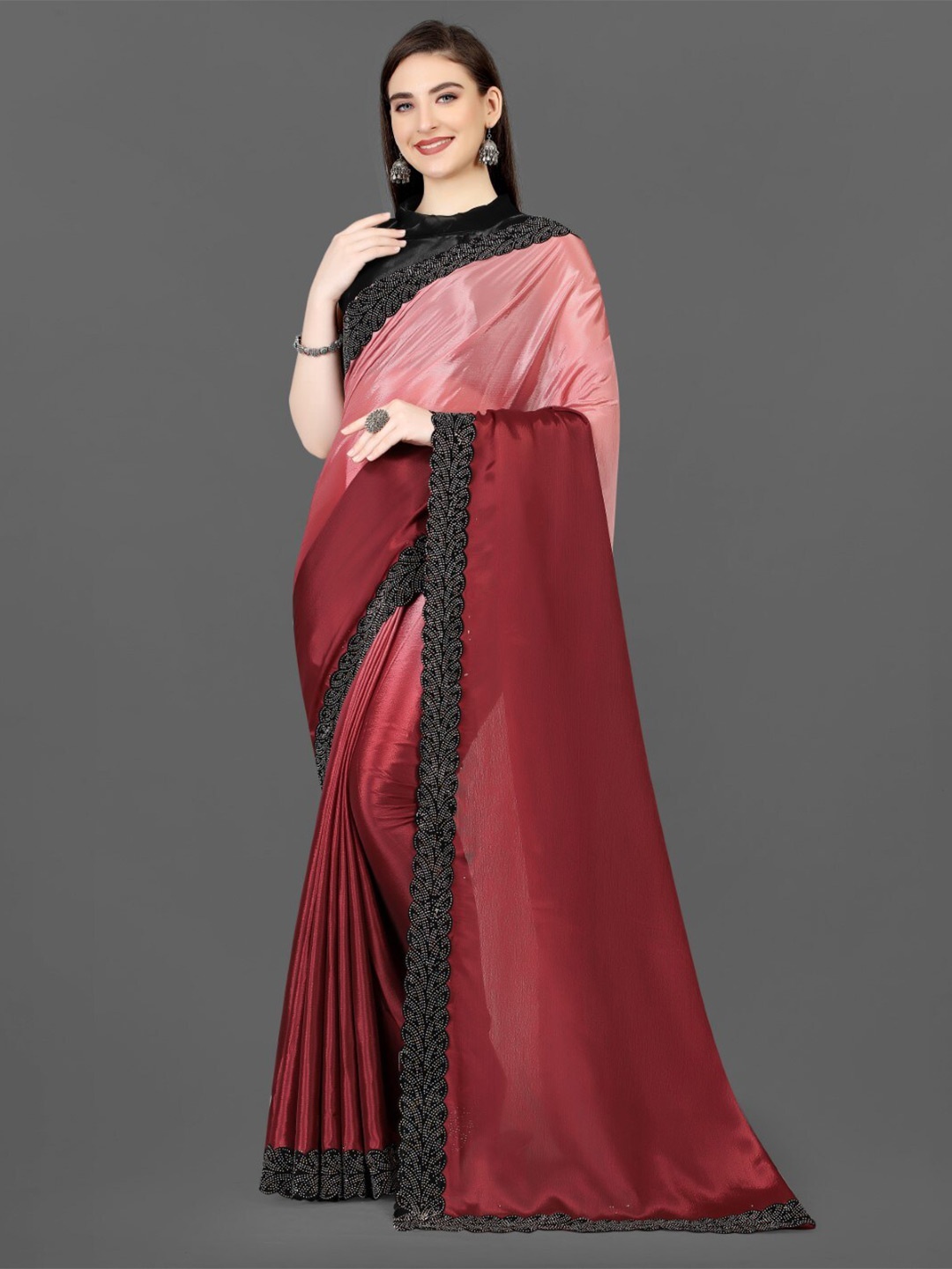 

ZEEPKART Woven Design Embroidered Saree, Pink