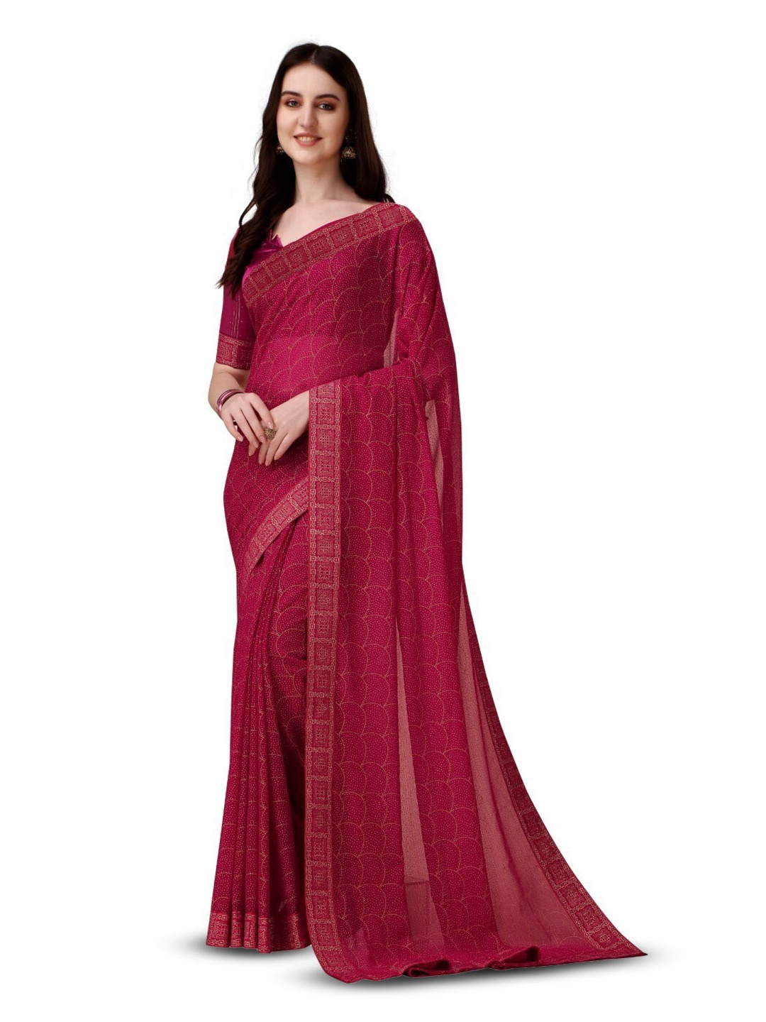 

ZEEPKART Geometric Printed Saree, Pink