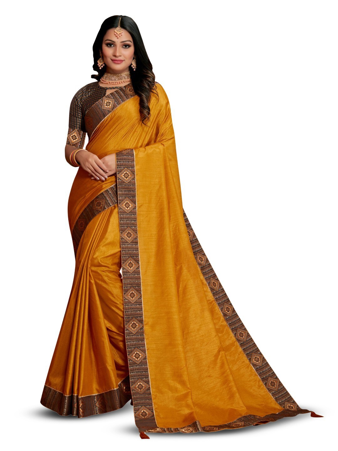 

ZEEPKART Ethnic Motifs Woven Design Saree, Gold