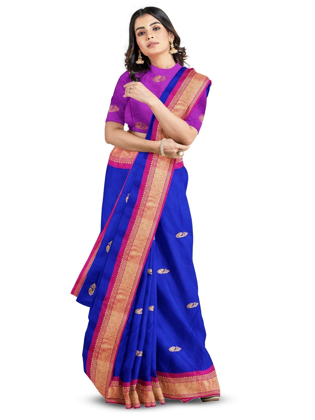 

ZEEPKART Peacock Motif Woven Design Silk Cotton Saree, Blue