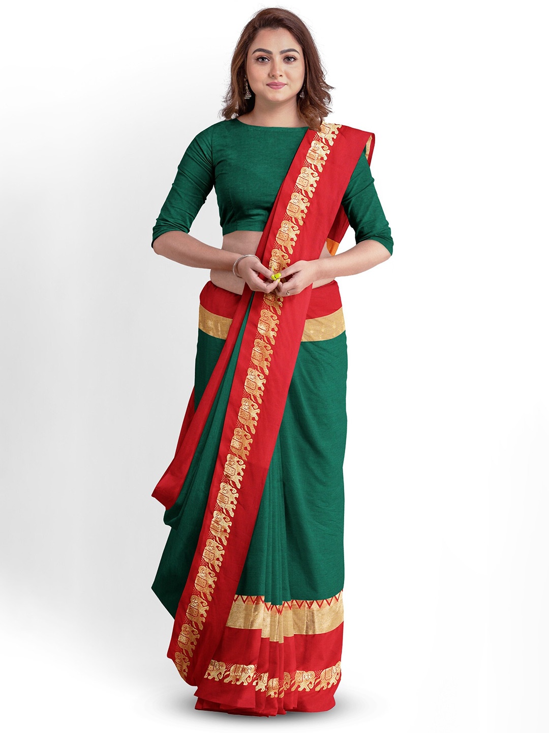 

ZEEPKART Woven Design Silk Cotton Saree, Red