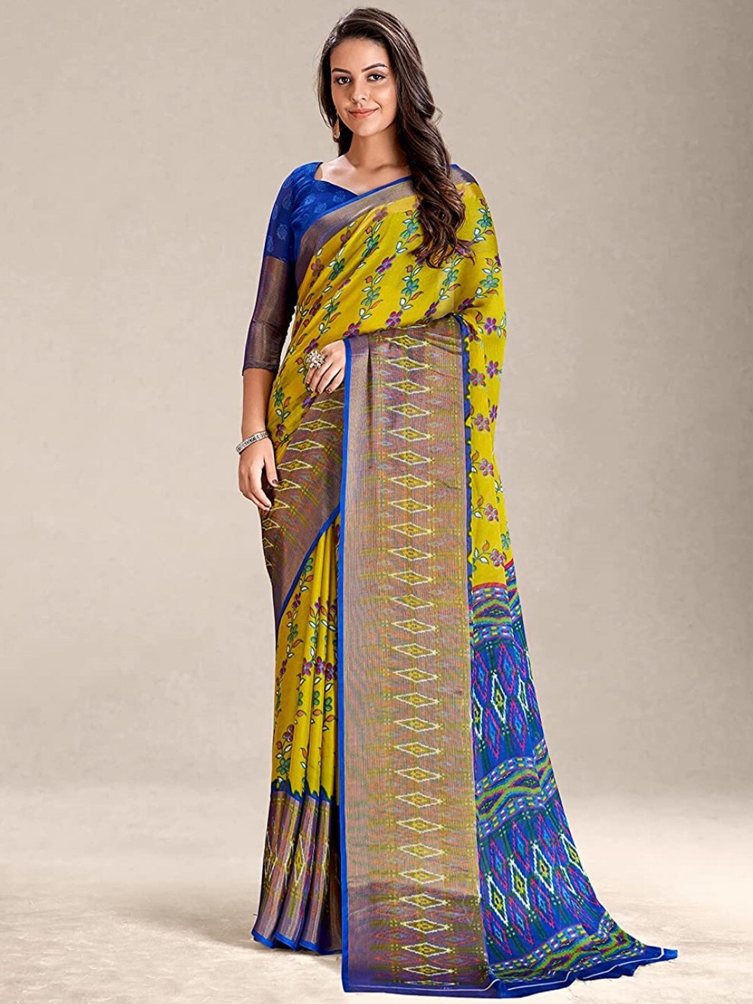 

ZEEPKART Floral Printed Woven Design Saree, Gold