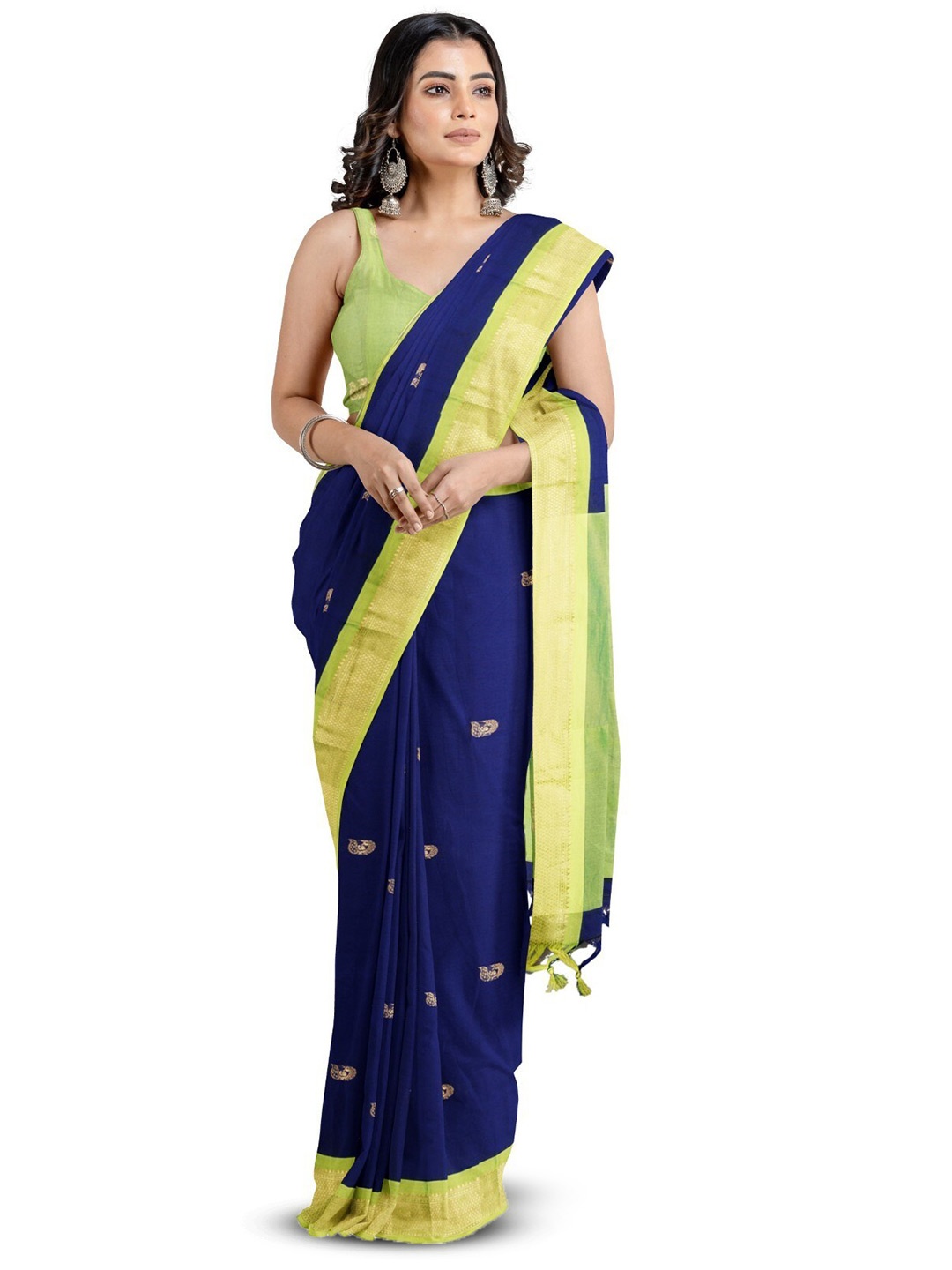

ZEEPKART Peacock Motif Woven Design Cotton Silk Saree, Blue