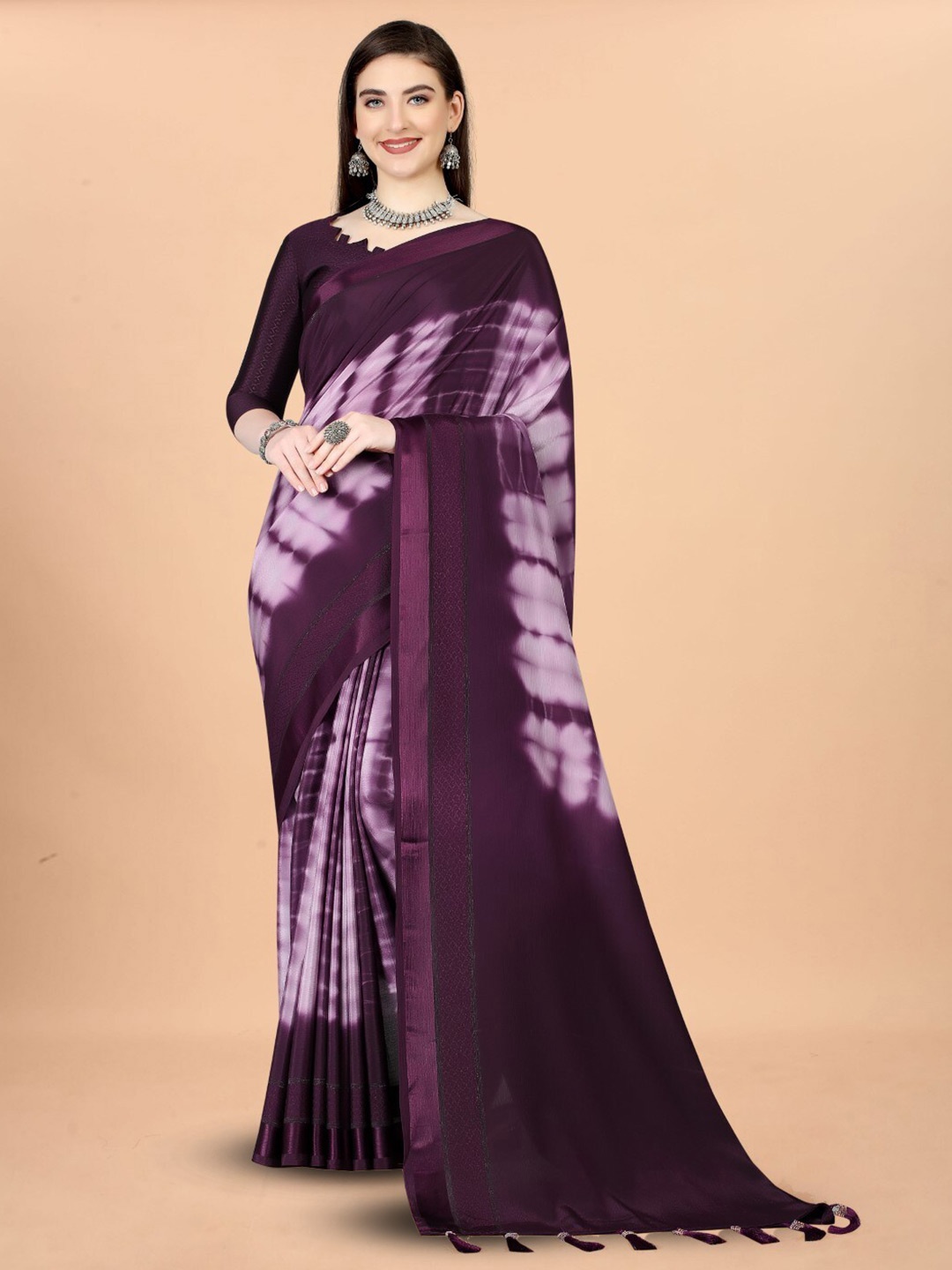 

ZEEPKART Tie & Die Printed Silk Saree, Purple
