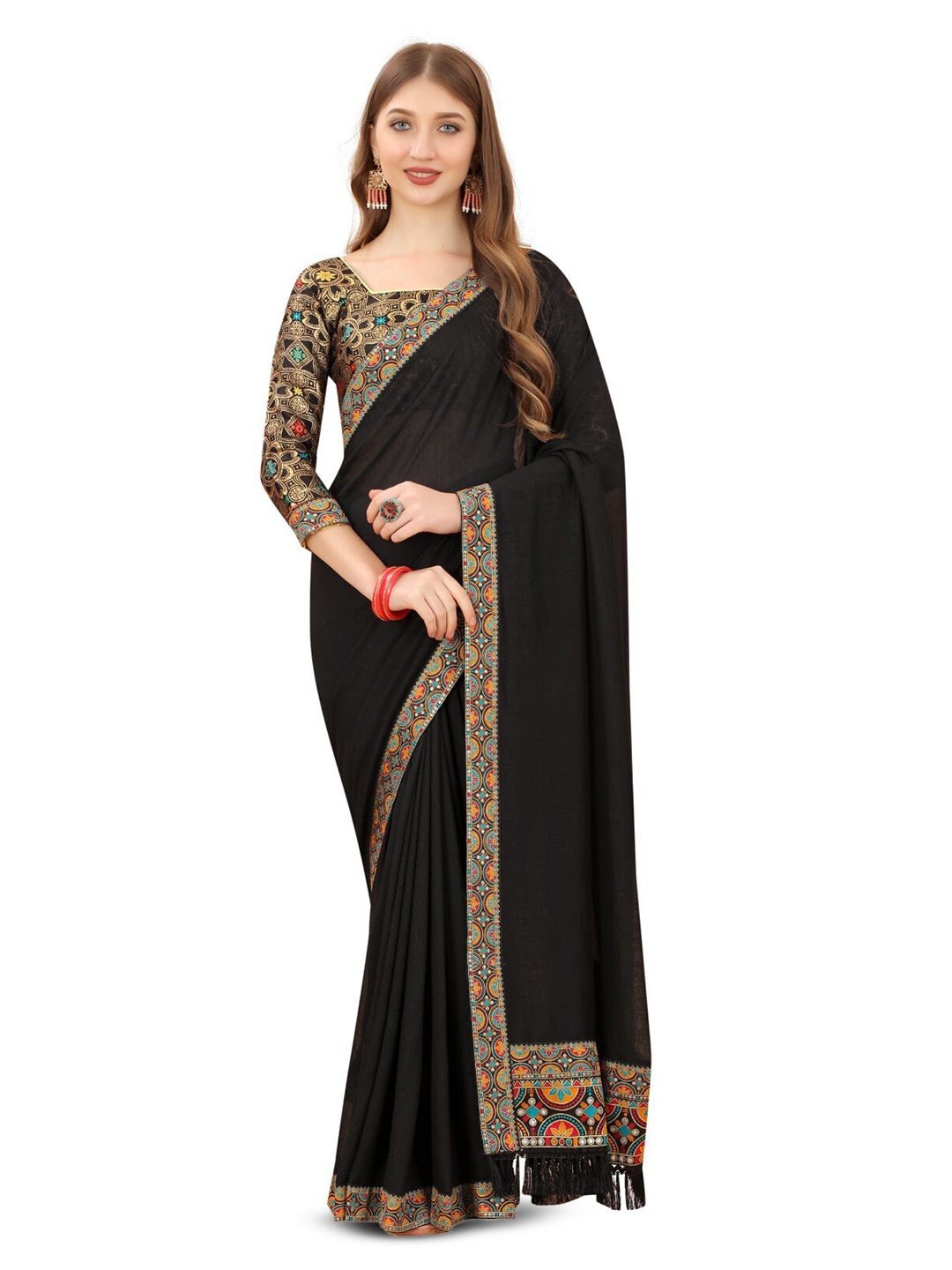 

ZEEPKART Woven Design Zari Saree, Black