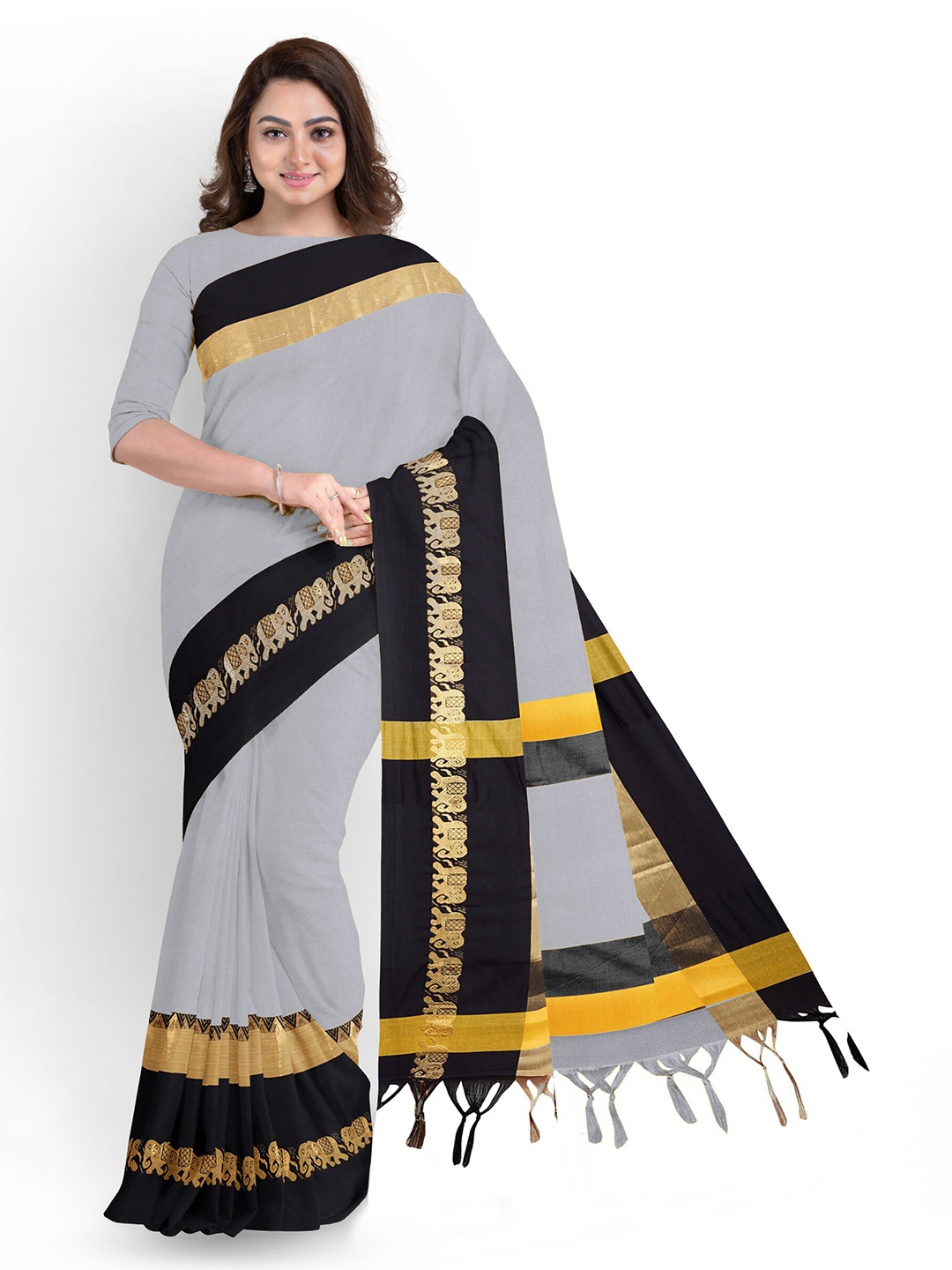 

ZEEPKART Woven Design Zari Silk Cotton Saree, Black
