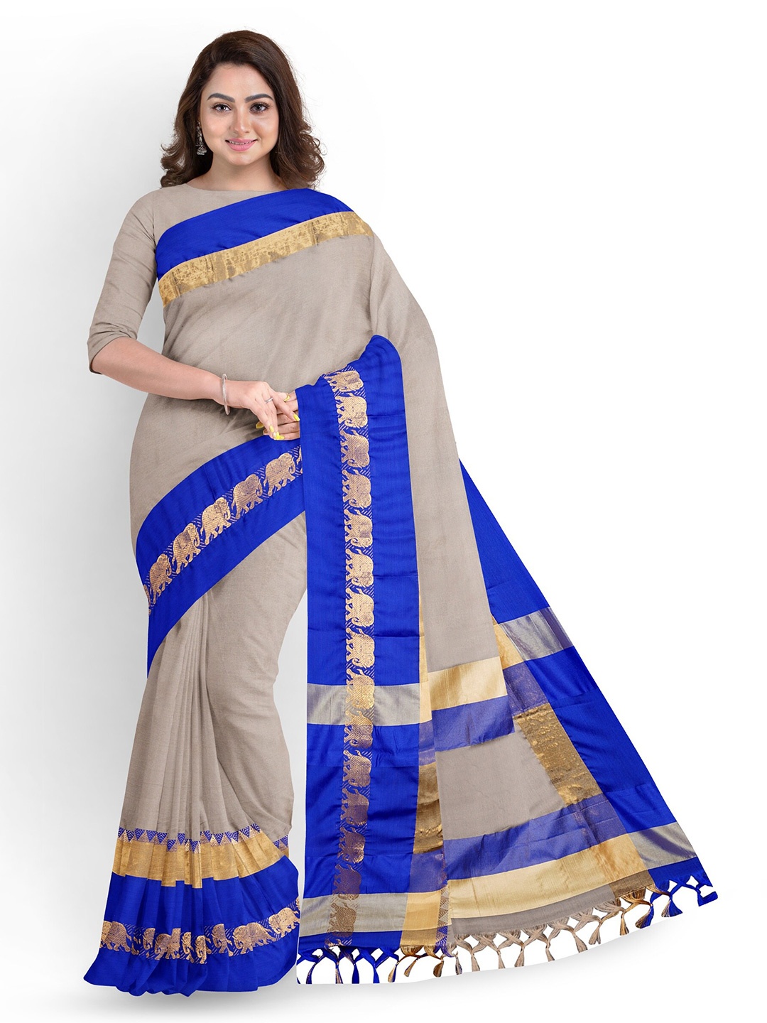 

ZEEPKART Woven Design Silk Cotton Saree, Blue