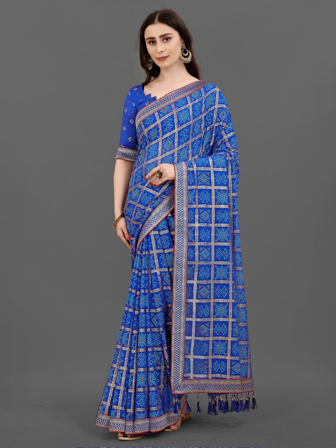 

ZEEPKART Bandhani Printed Woven Design Saree, Blue