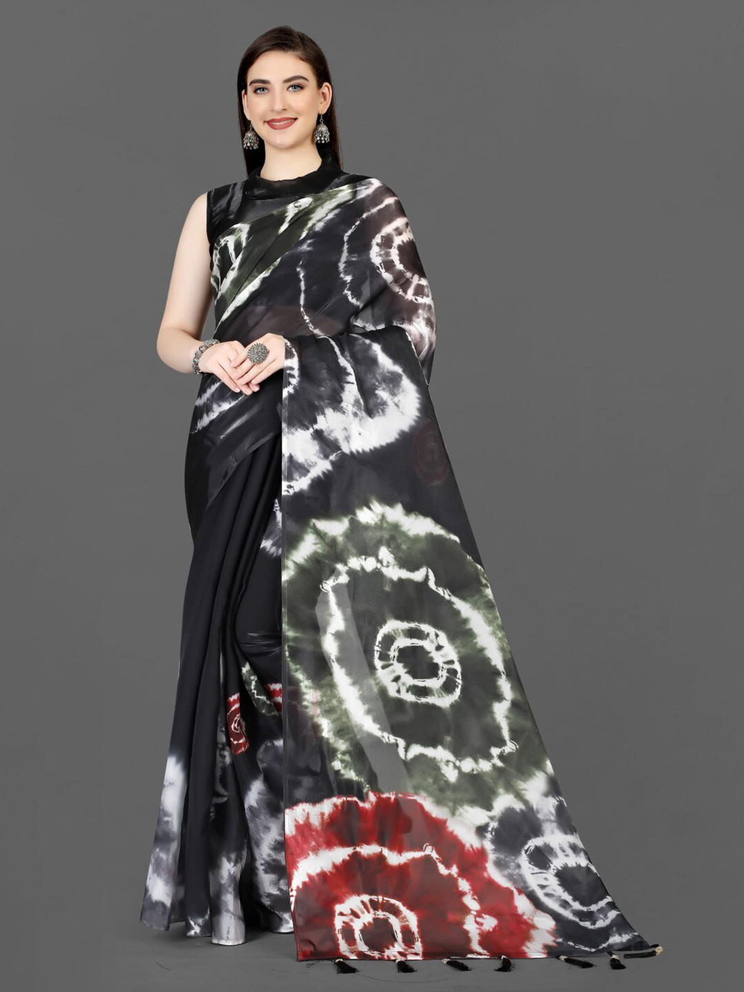 

ZEEPKART Tie and Dye saree, Black