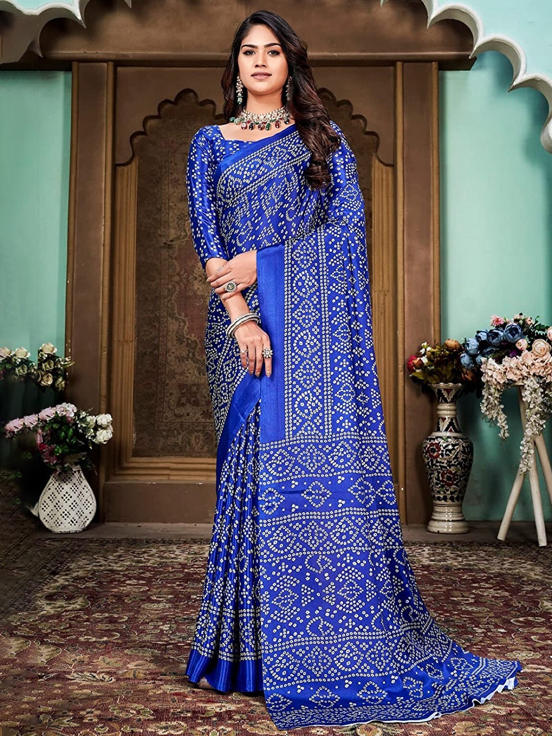 

ZEEPKART Bandhani Printed Zari Saree, Blue