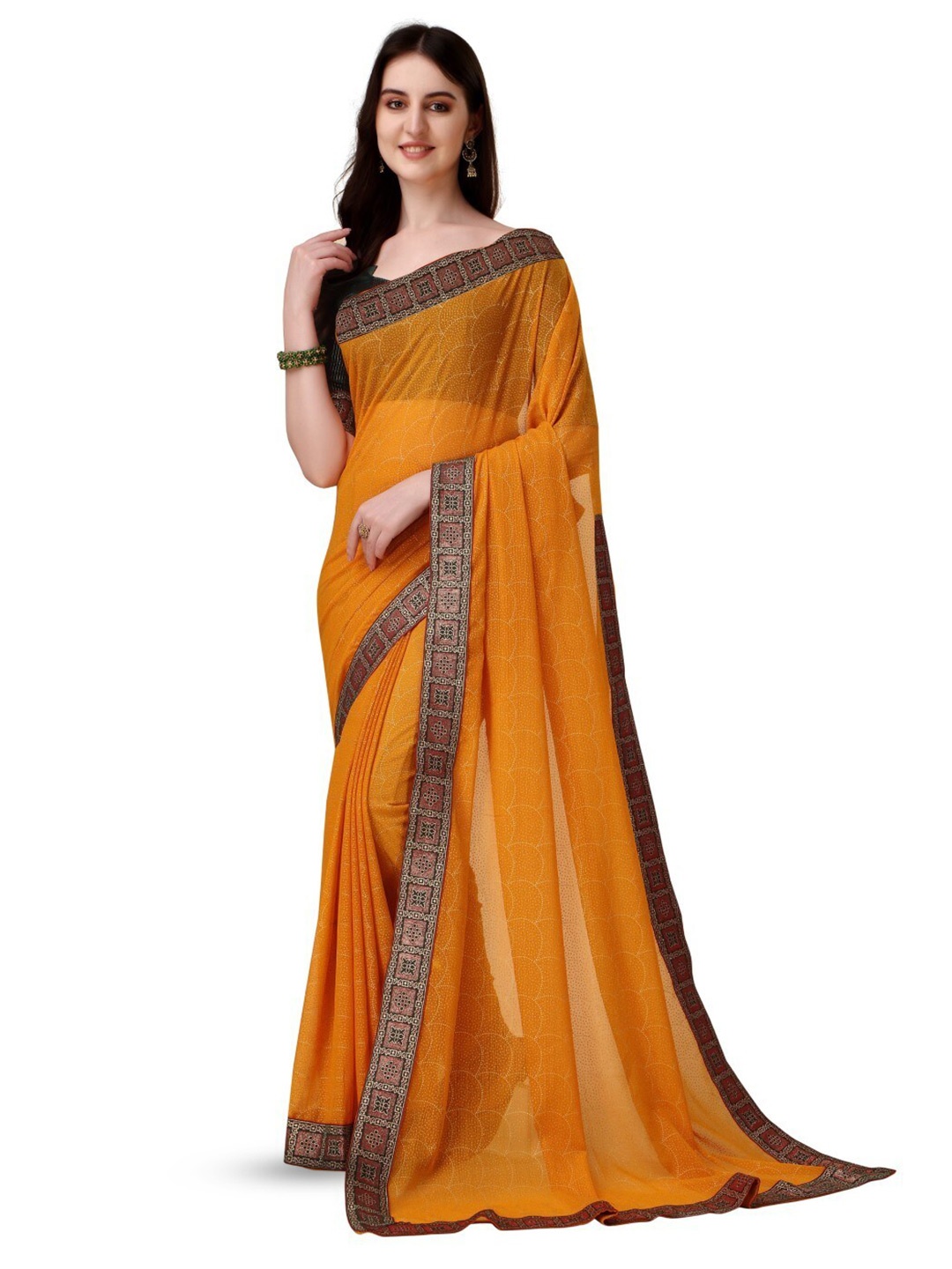 

ZEEPKART Abstract Printed Woven Design Saree, Gold