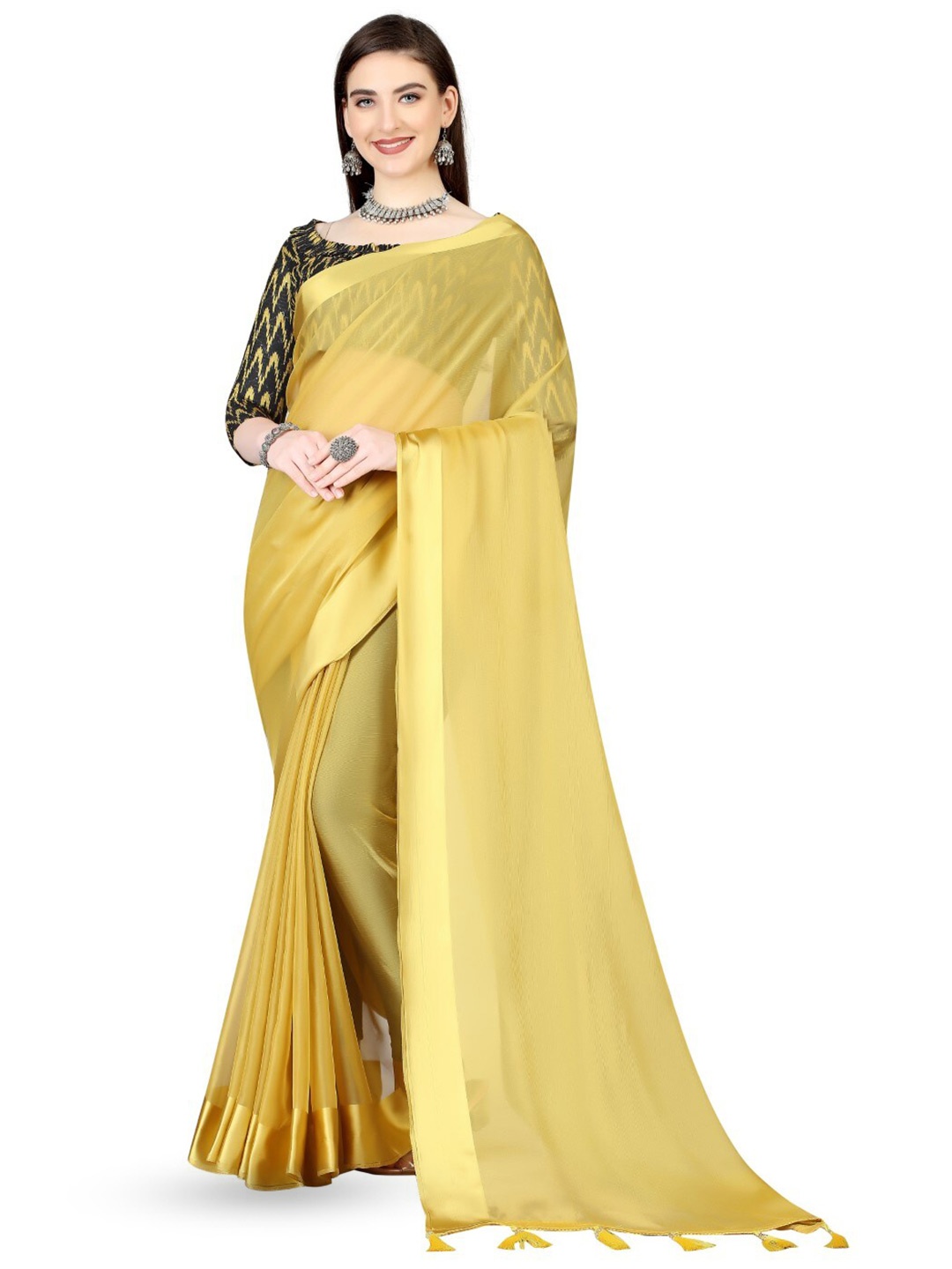 

ZEEPKART Zari Border Saree, Yellow