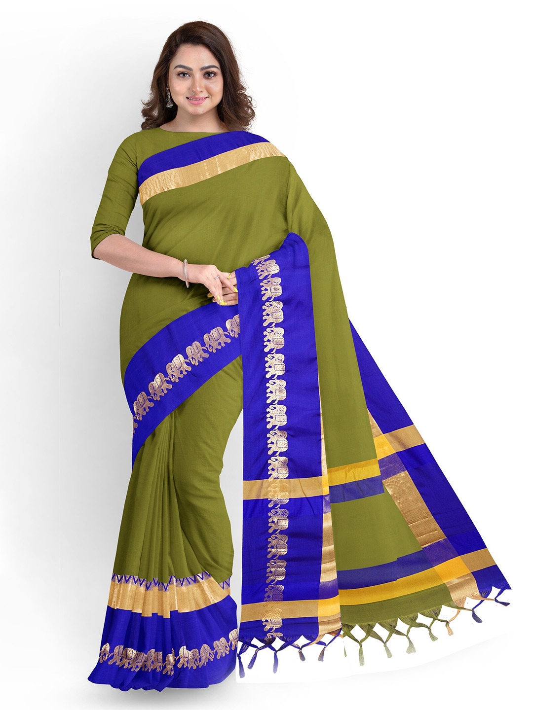 

ZEEPKART Woven Design Silk Cotton Saree, Blue