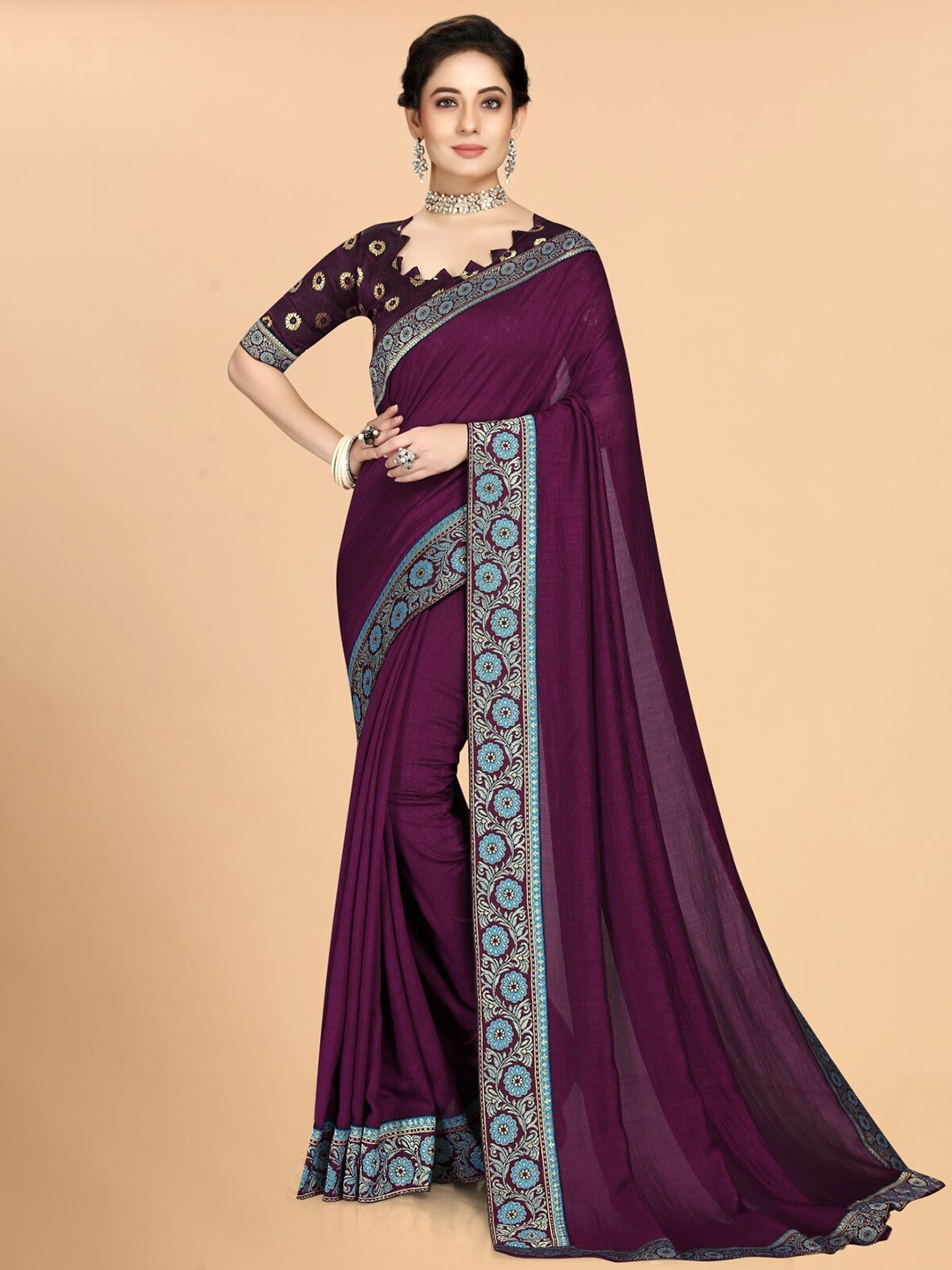 

ZEEPKART Woven Design Zari Saree, Purple