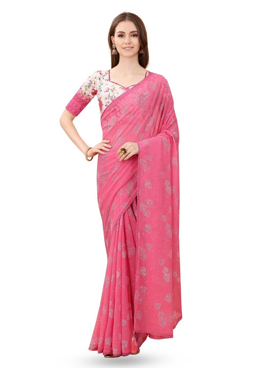 

ZEEPKART Woven Design Saree, Pink