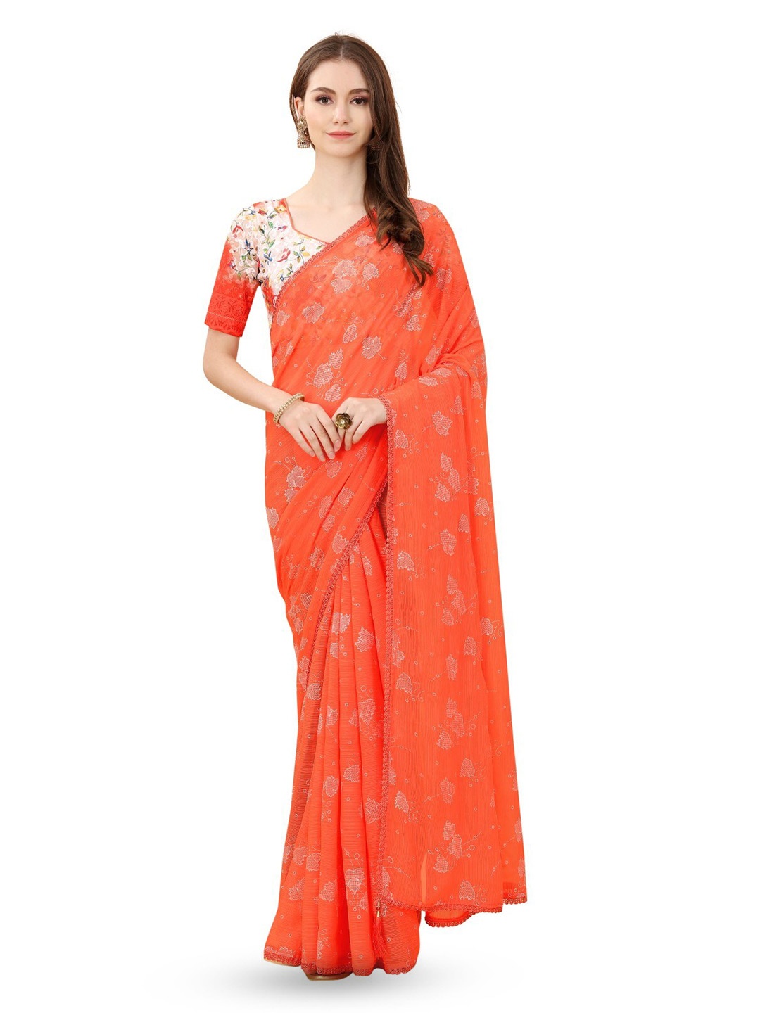 

ZEEPKART Floral Printed Saree, Mustard