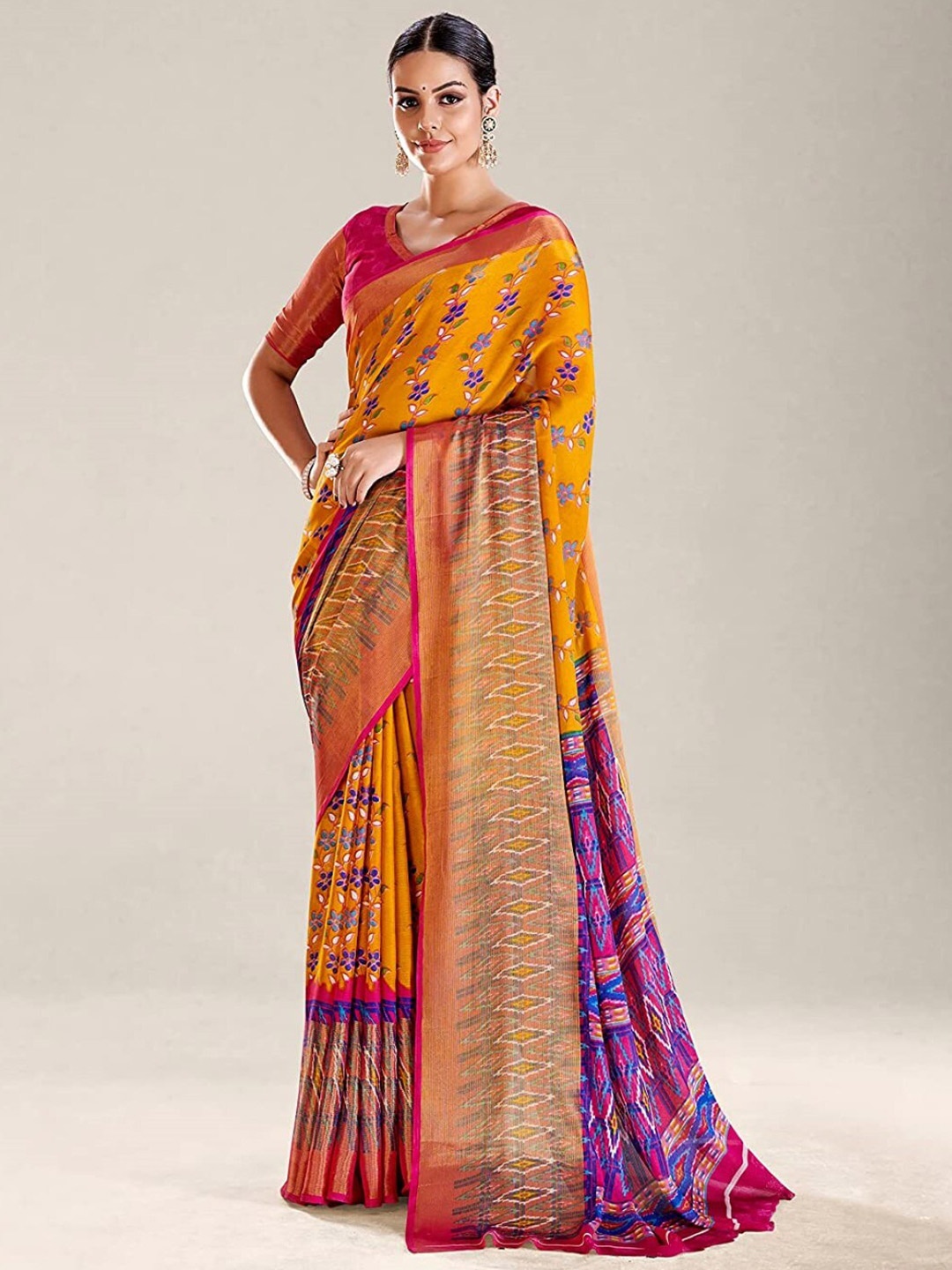 

ZEEPKART Ethnic Motifs Woven Design Zari Saree, Yellow