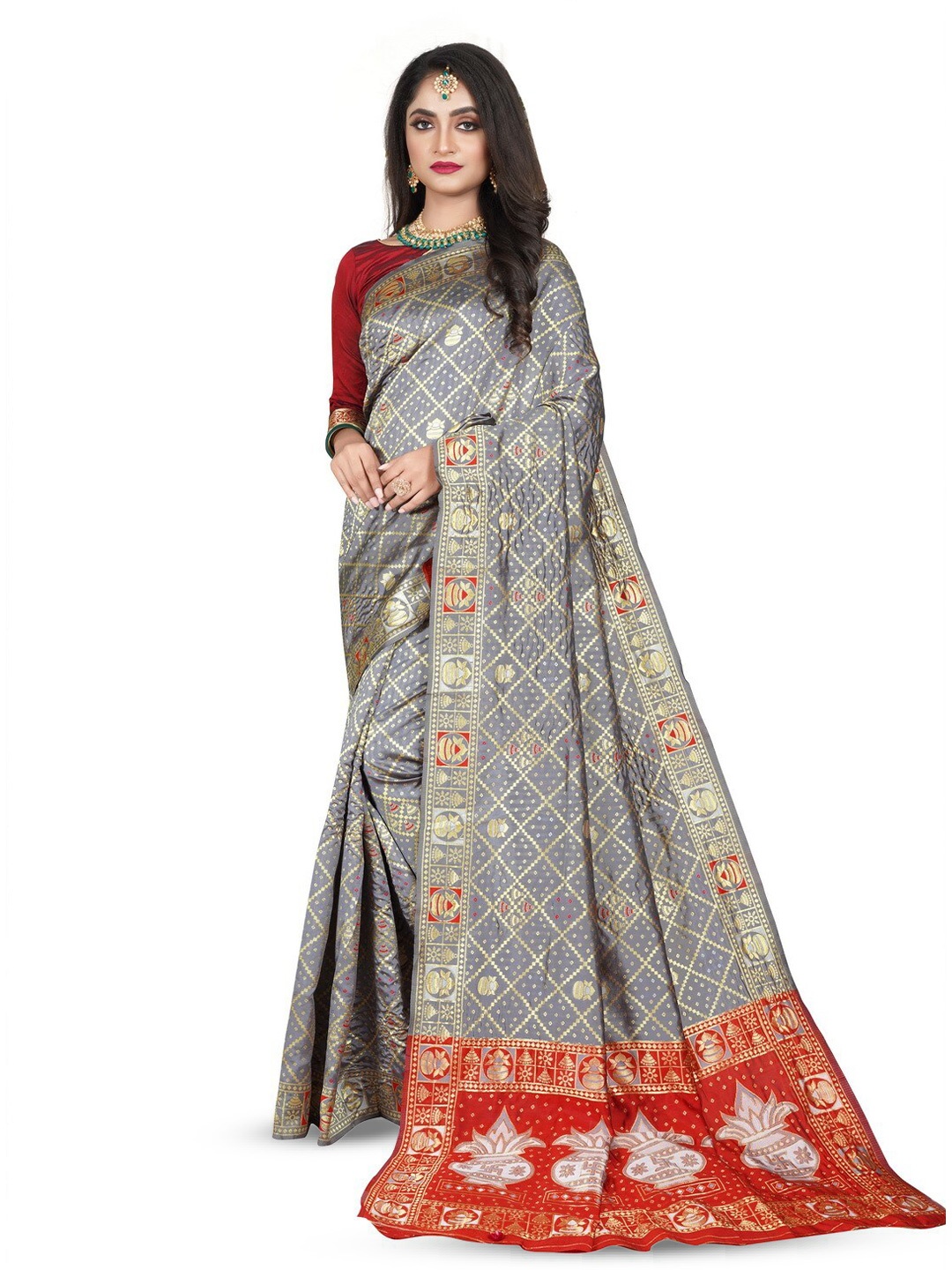 

ZEEPKART Woven Design Bandhani Saree, Grey
