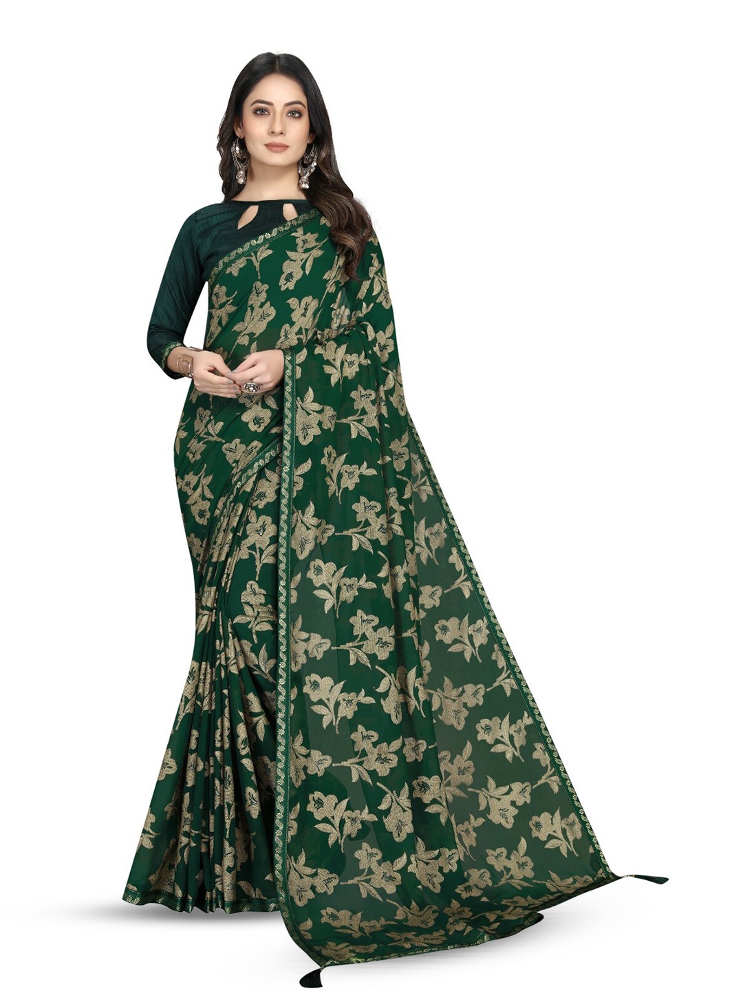 

ZEEPKART Woven Design Saree, Green