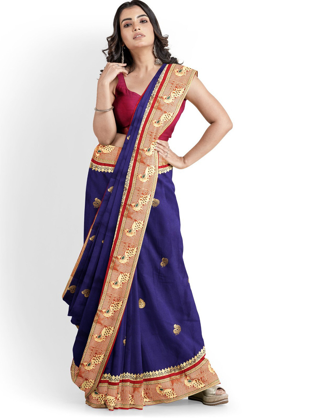 

ZEEPKART Woven Design Ethnic Motifs Silk Cotton Saree, Red