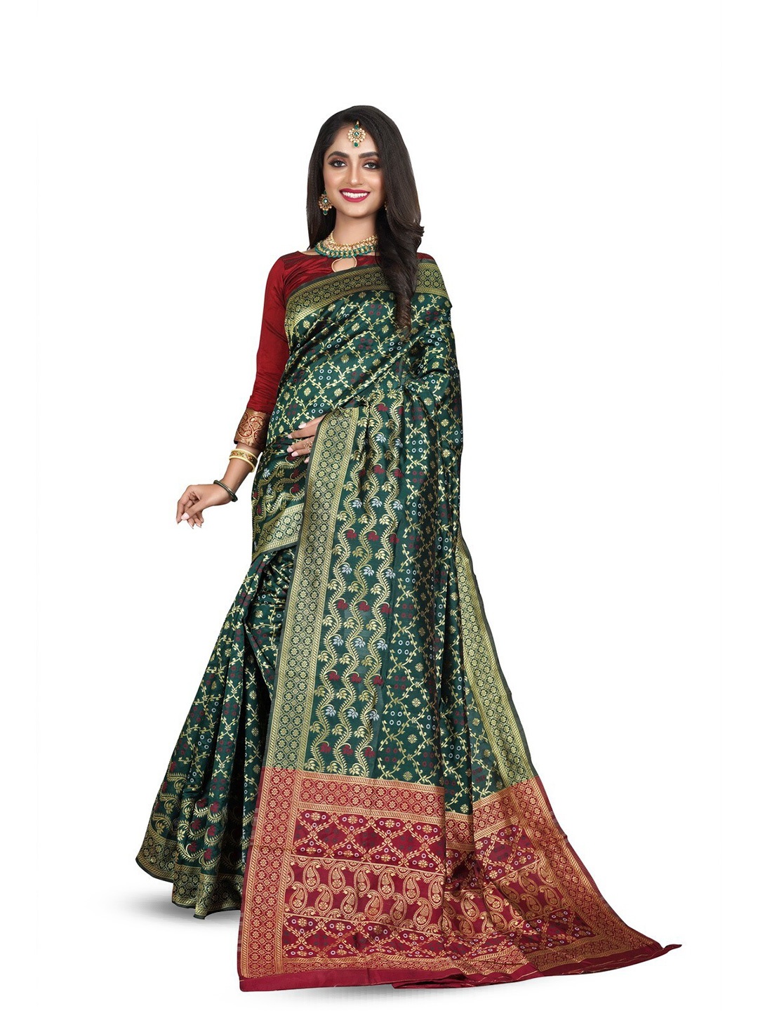 

ZEEPKART Geometric Printed Saree, Green