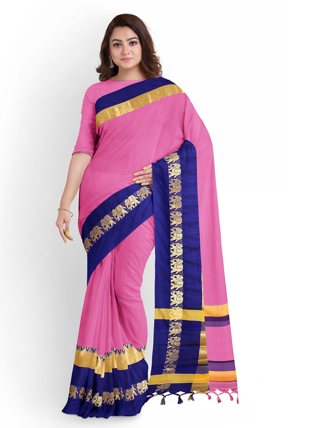 

ZEEPKART Woven Design Silk Cotton Zari Saree, Blue