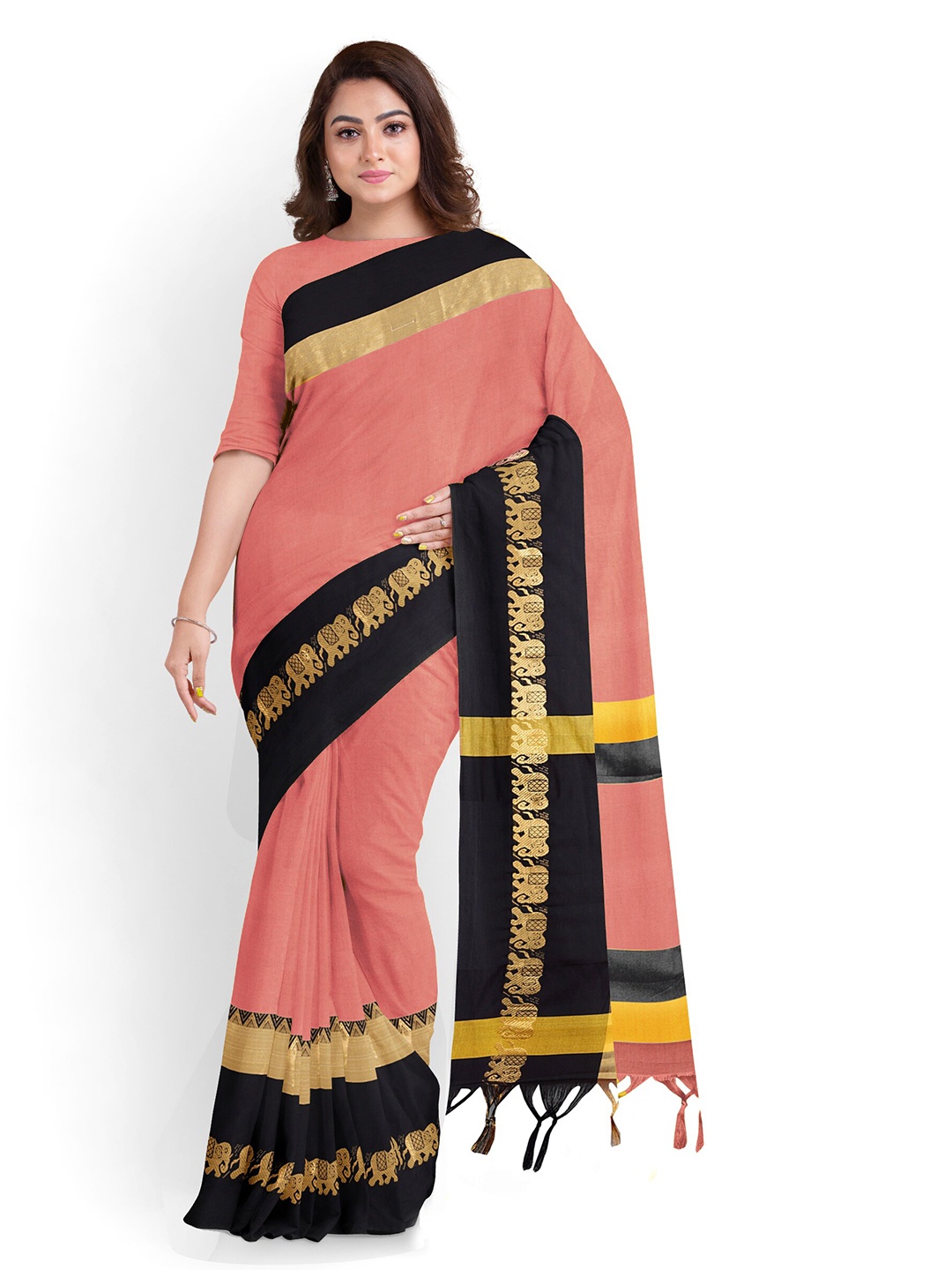 

ZEEPKART Woven Design Silk Cotton Saree, Black