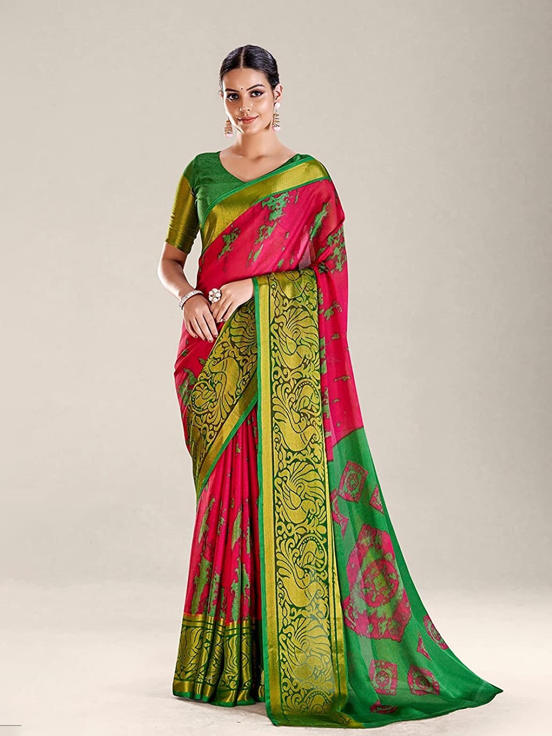 

ZEEPKART Abstract Printed Woven Design Saree, Red