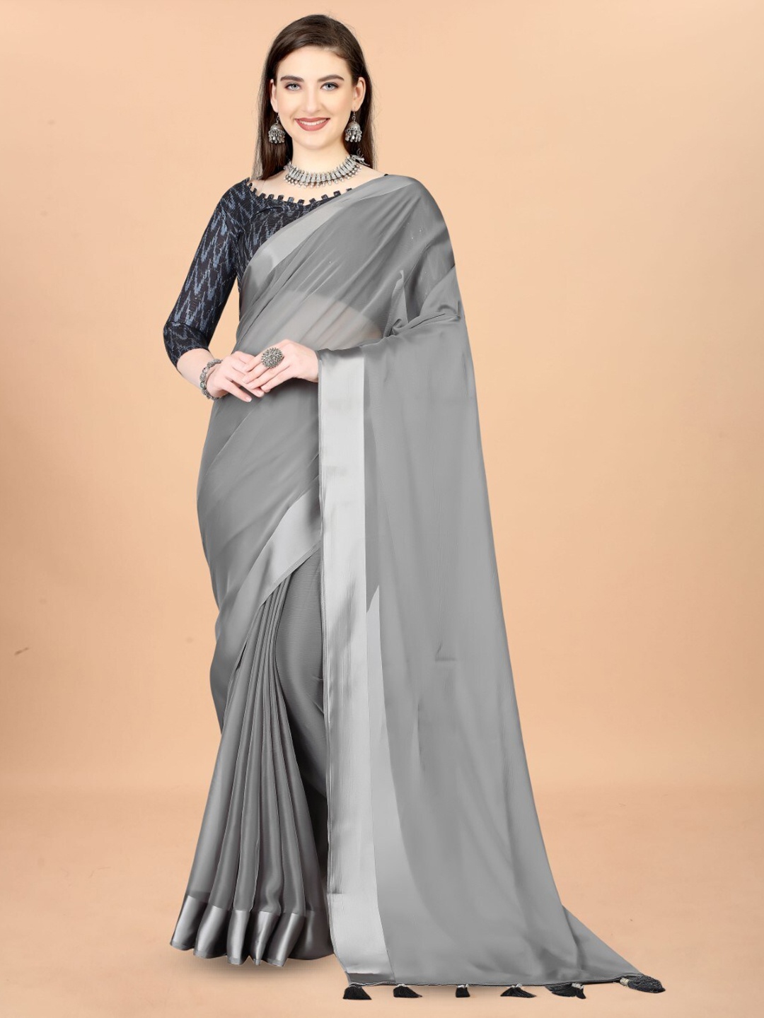

ZEEPKART Woven Design Zari Saree, Grey