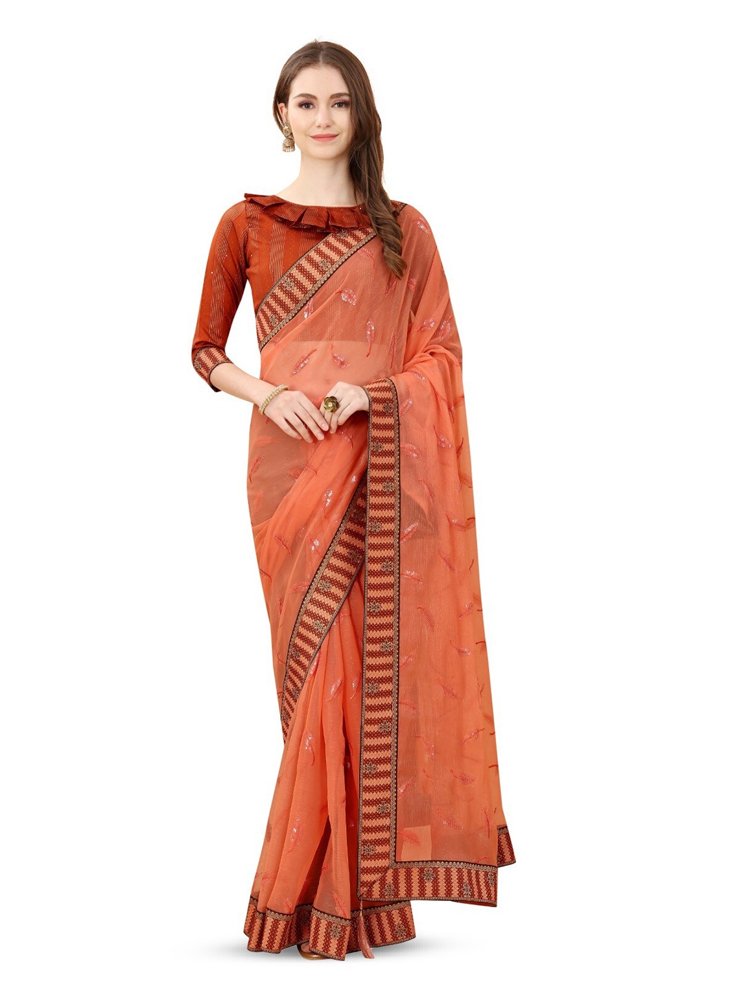 

ZEEPKART Embroidered Woven Design Saree, Mustard