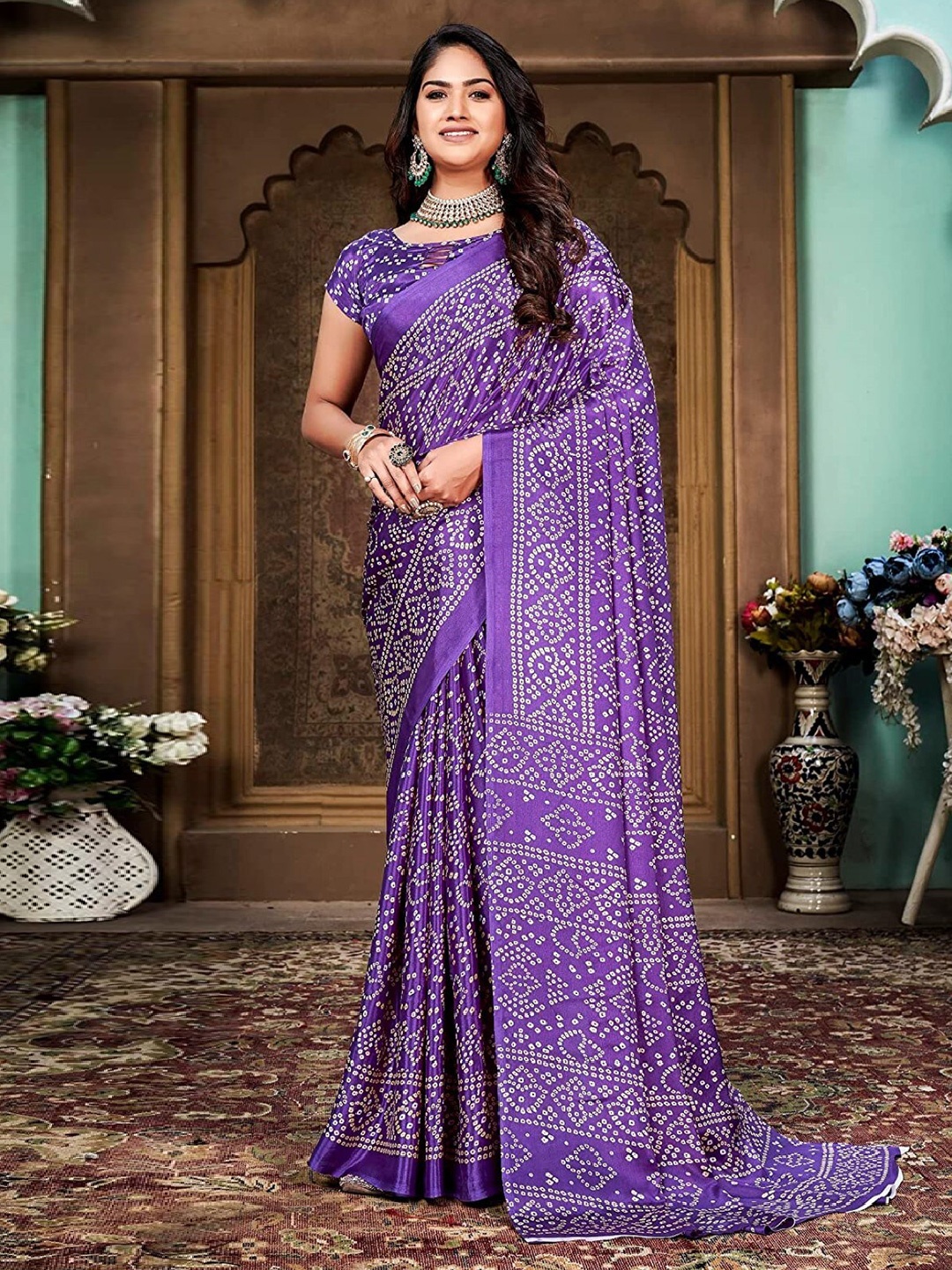 

ZEEPKART Bandhani Printed Saree, Purple