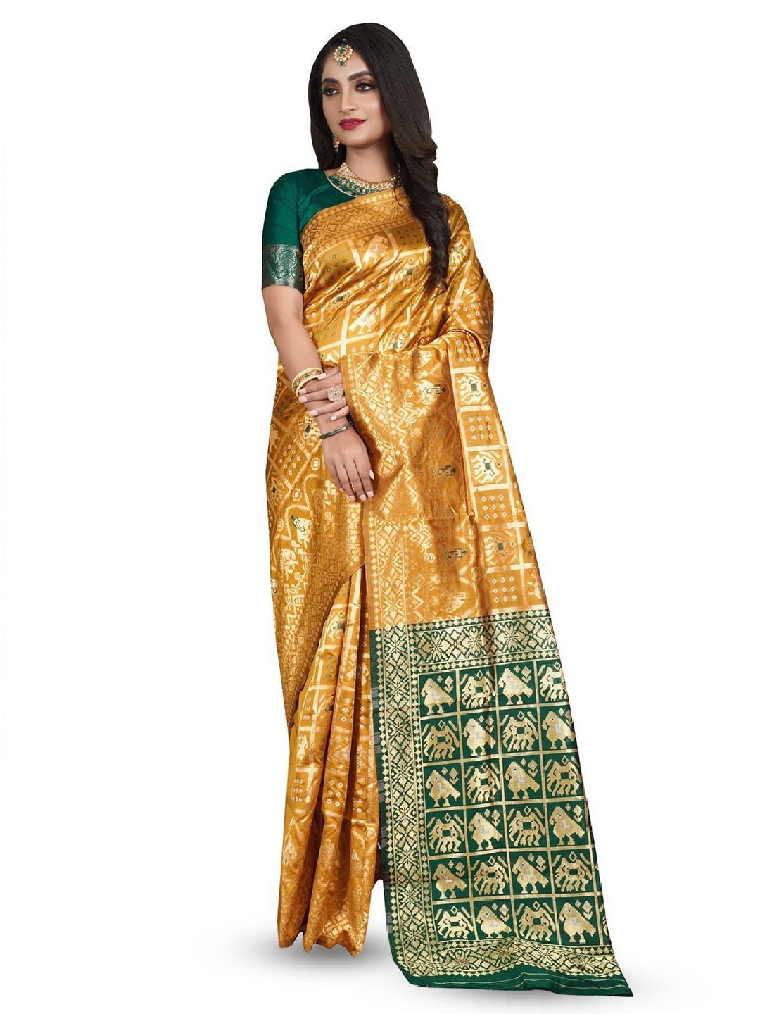

ZEEPKART Woven Design Zari Saree, Gold