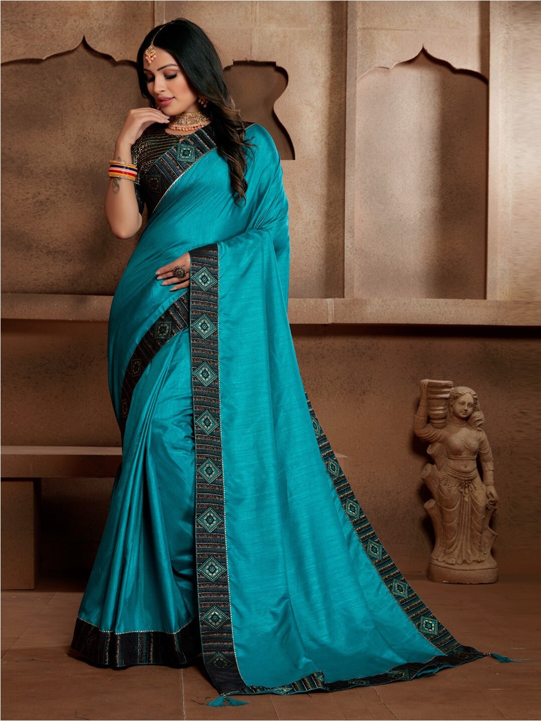 

ZEEPKART Woven Design Zari Saree, Blue