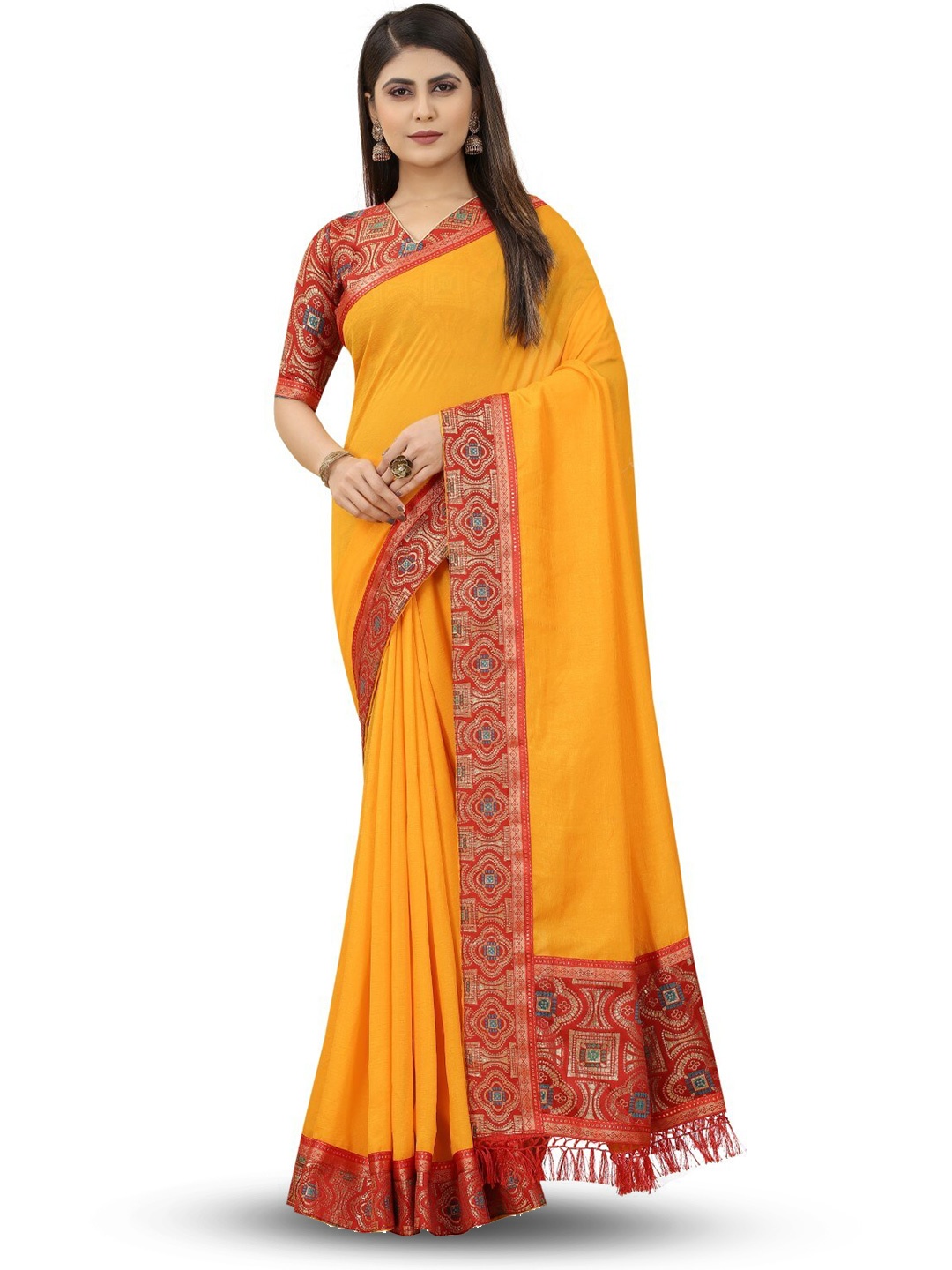

ZEEPKART Woven Design Saree, Orange