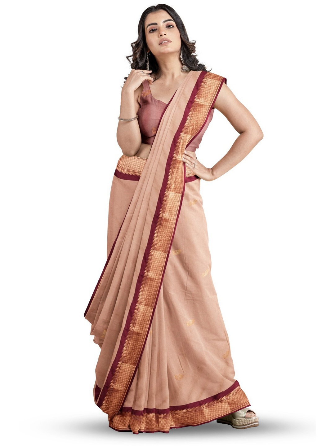 

ZEEPKART Ethnic Motifs Woven Design Zari Silk Cotton Saree, Maroon