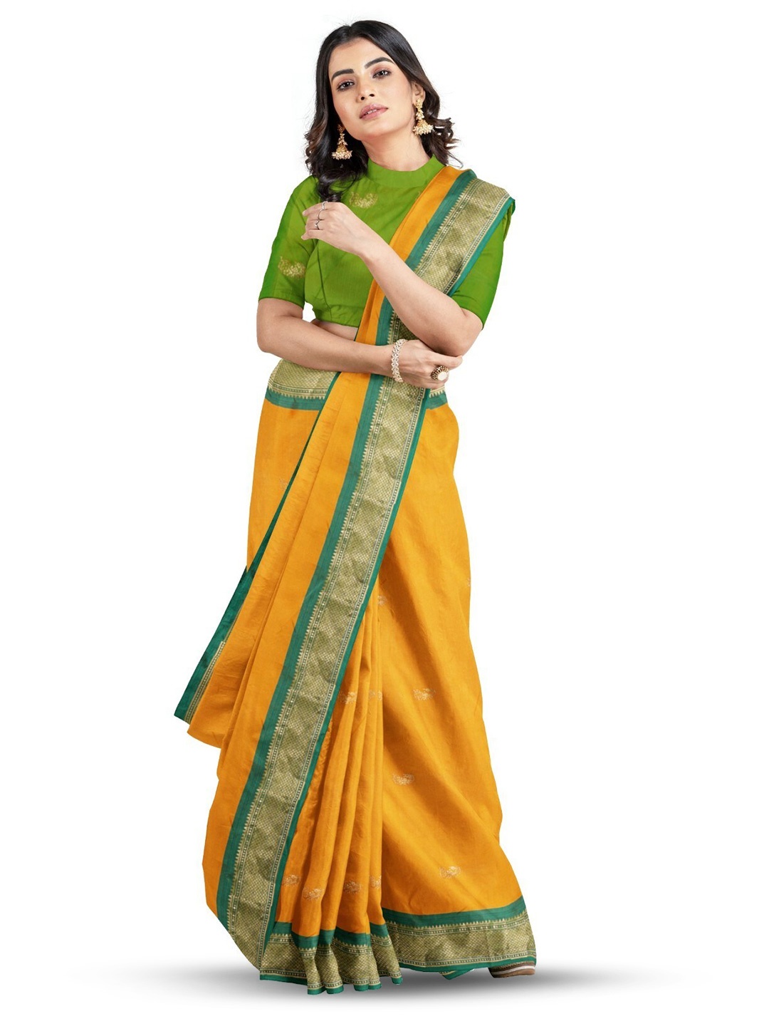 

ZEEPKART Woven Design Silk Cotton Saree, Green