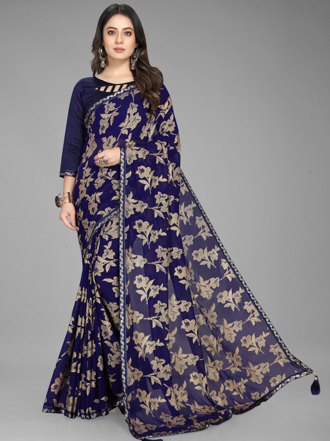 

ZEEPKART Woven Design Zari Saree, Blue