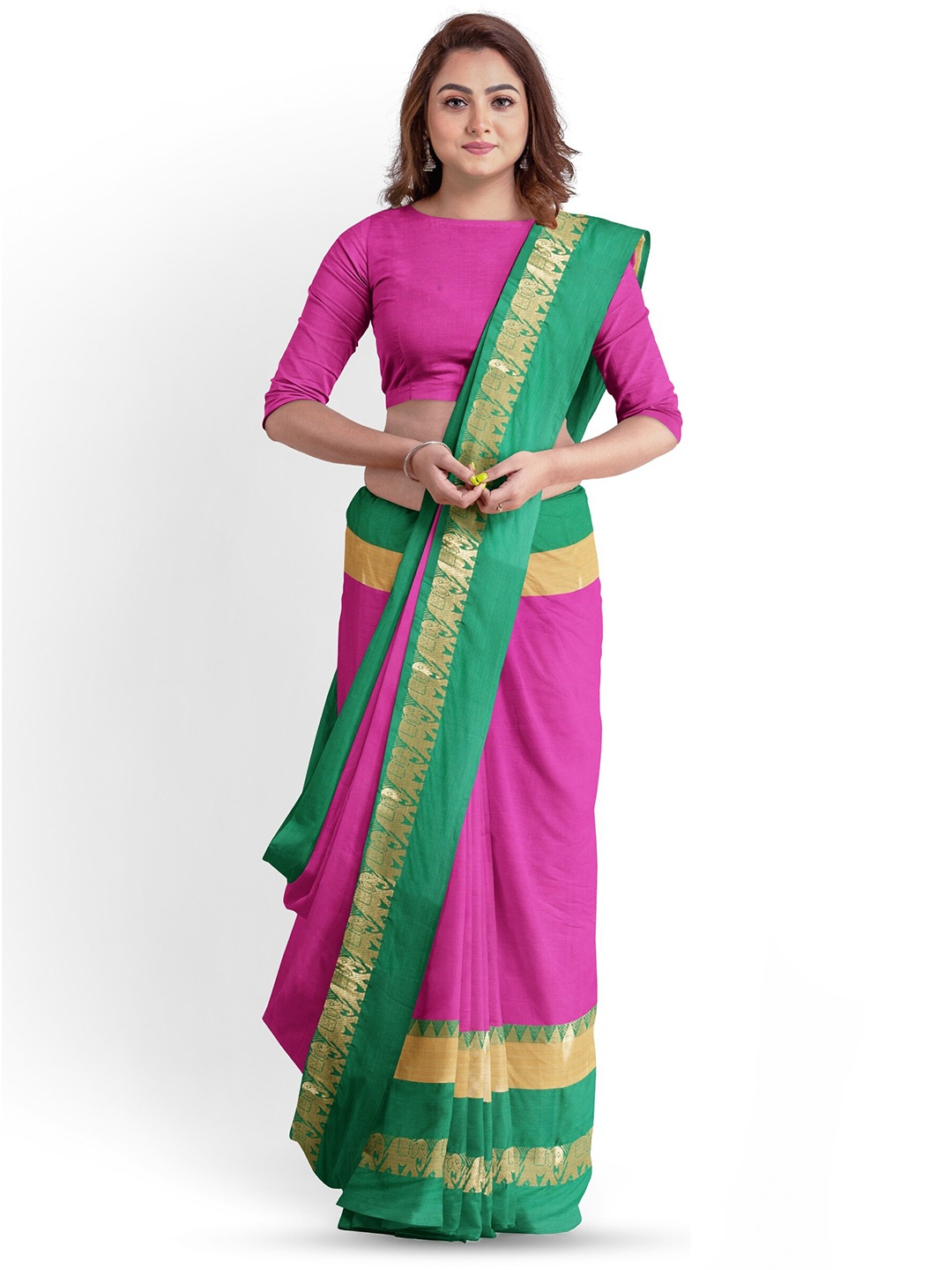 

ZEEPKART Woven Design Silk Cotton Saree, Green