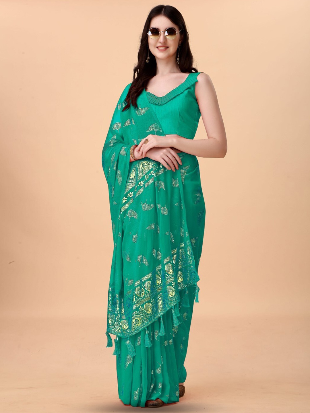 

ZEEPKART Woven Design Ethnic Motifs Saree, Blue