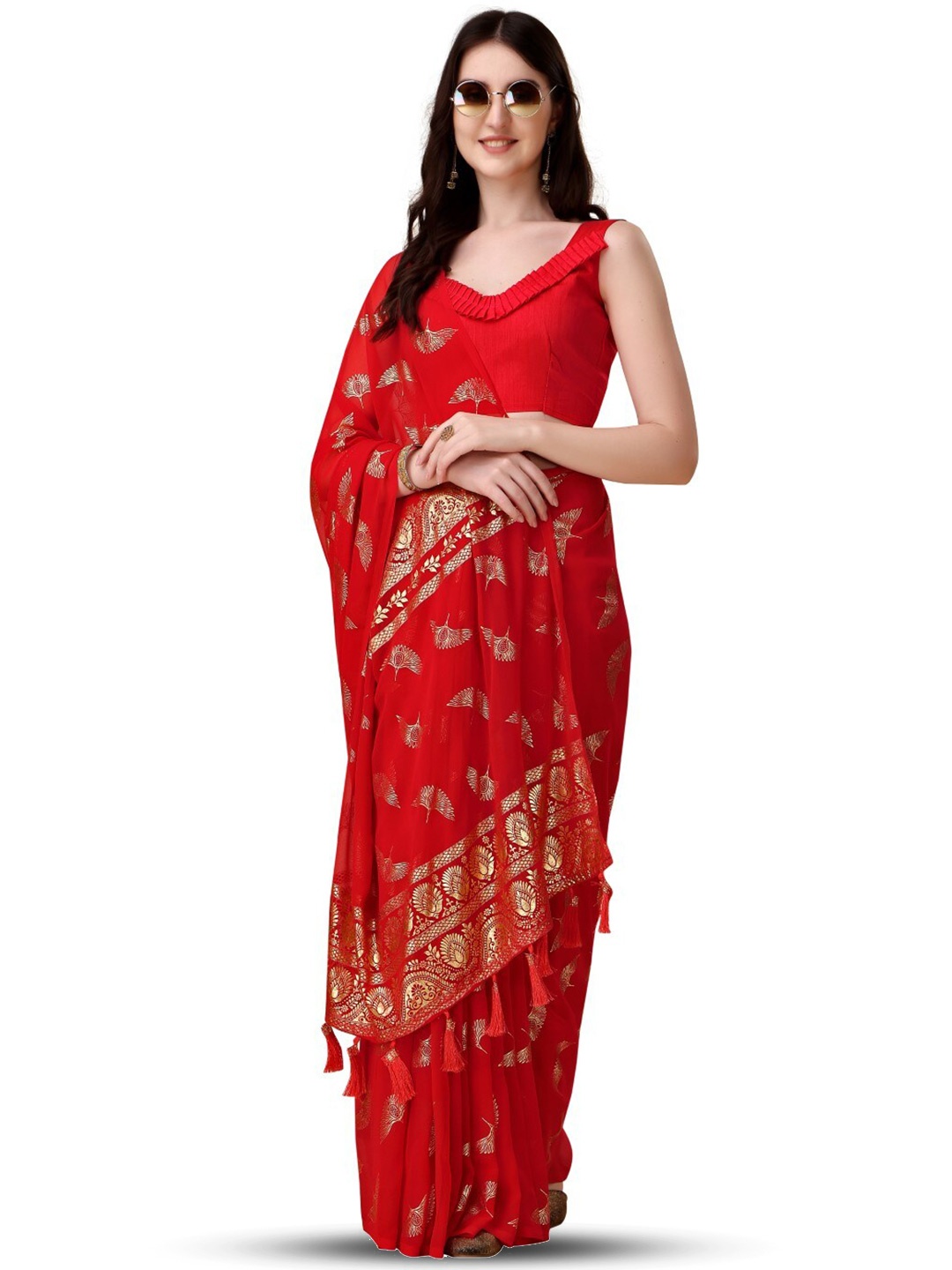 

ZEEPKART Floral Printed Saree, Red