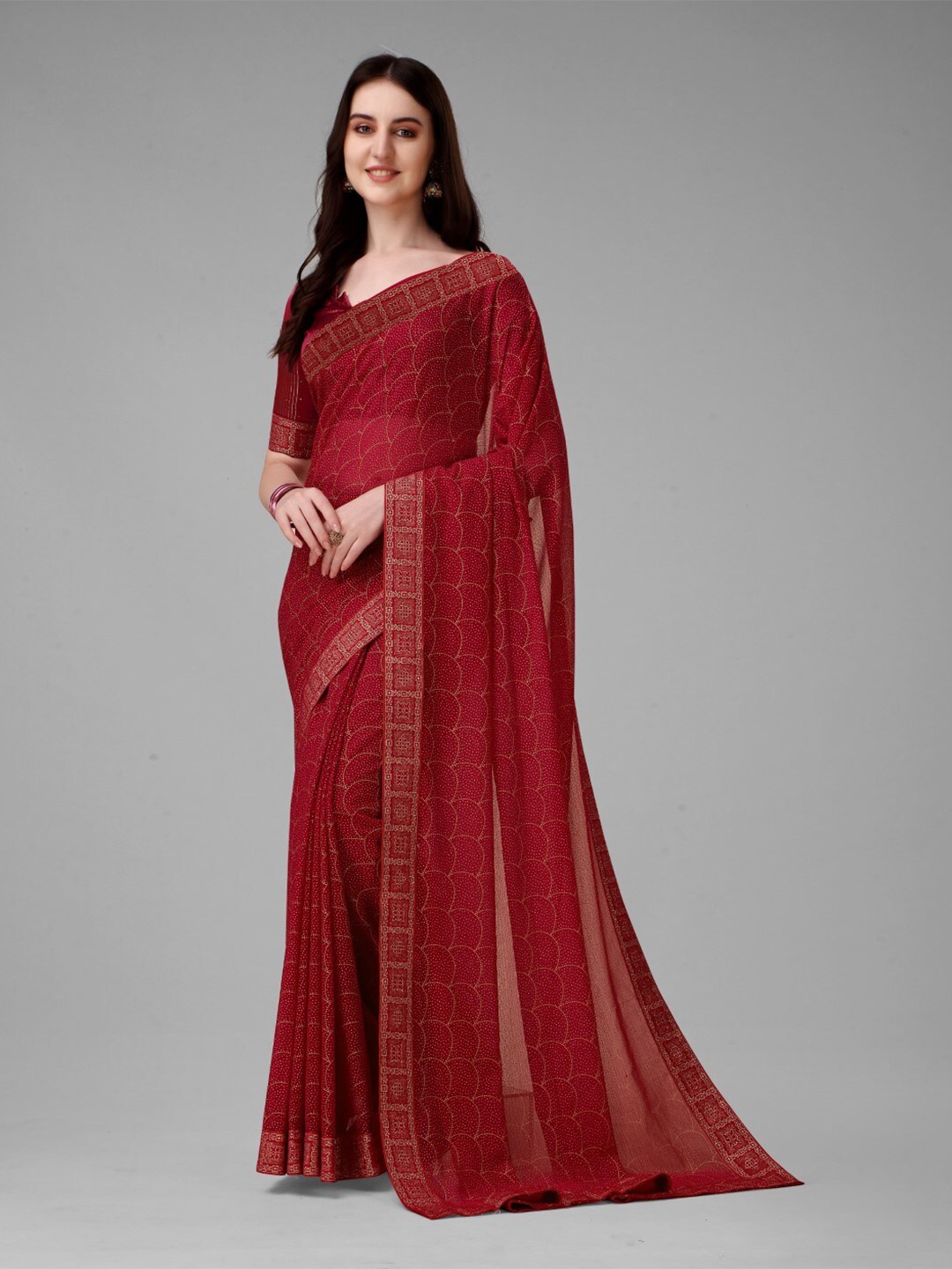 

ZEEPKART Woven Design Saree, Maroon
