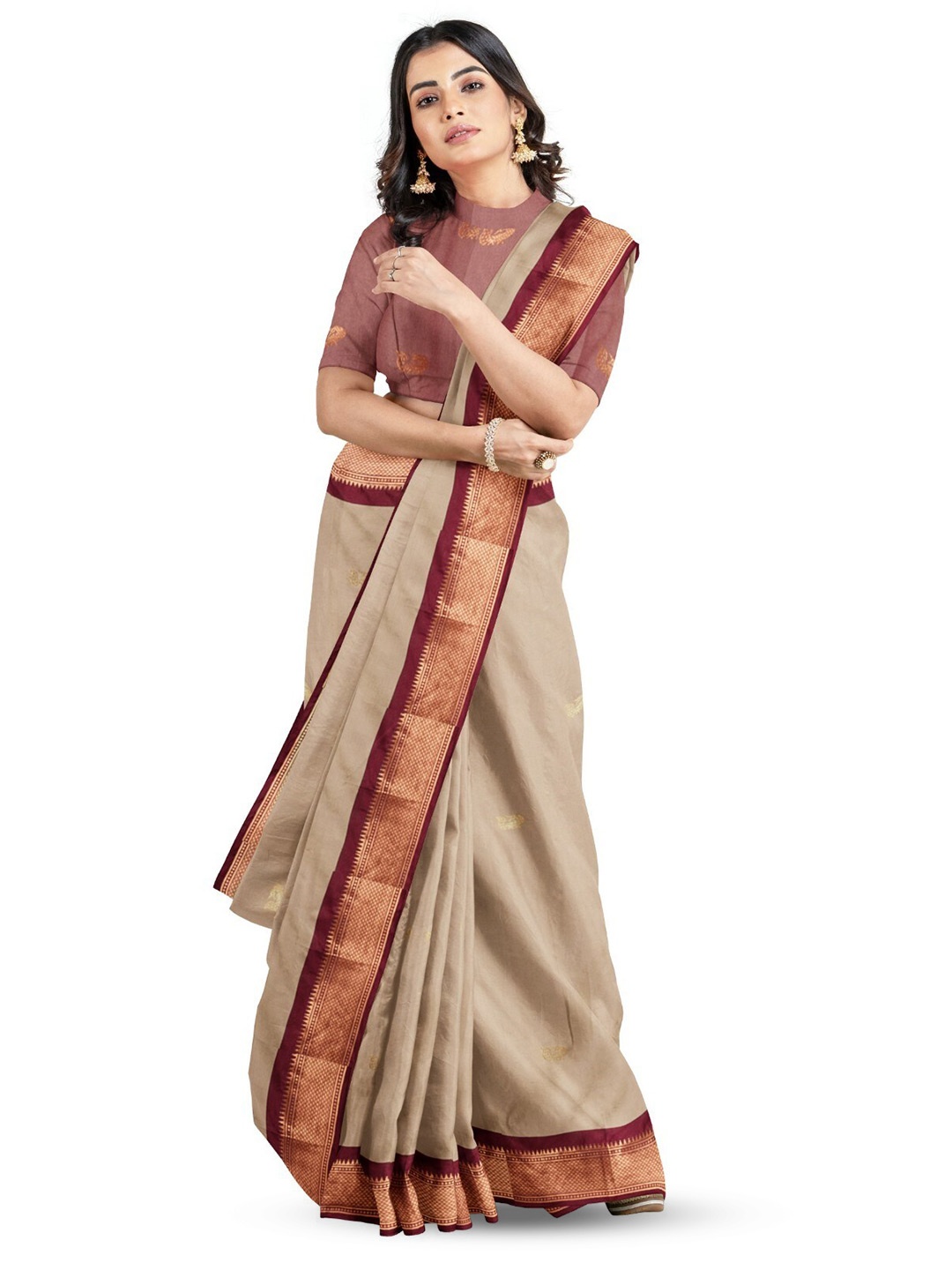 

ZEEPKART Woven Design Silk Cotton Zari Saree, Maroon